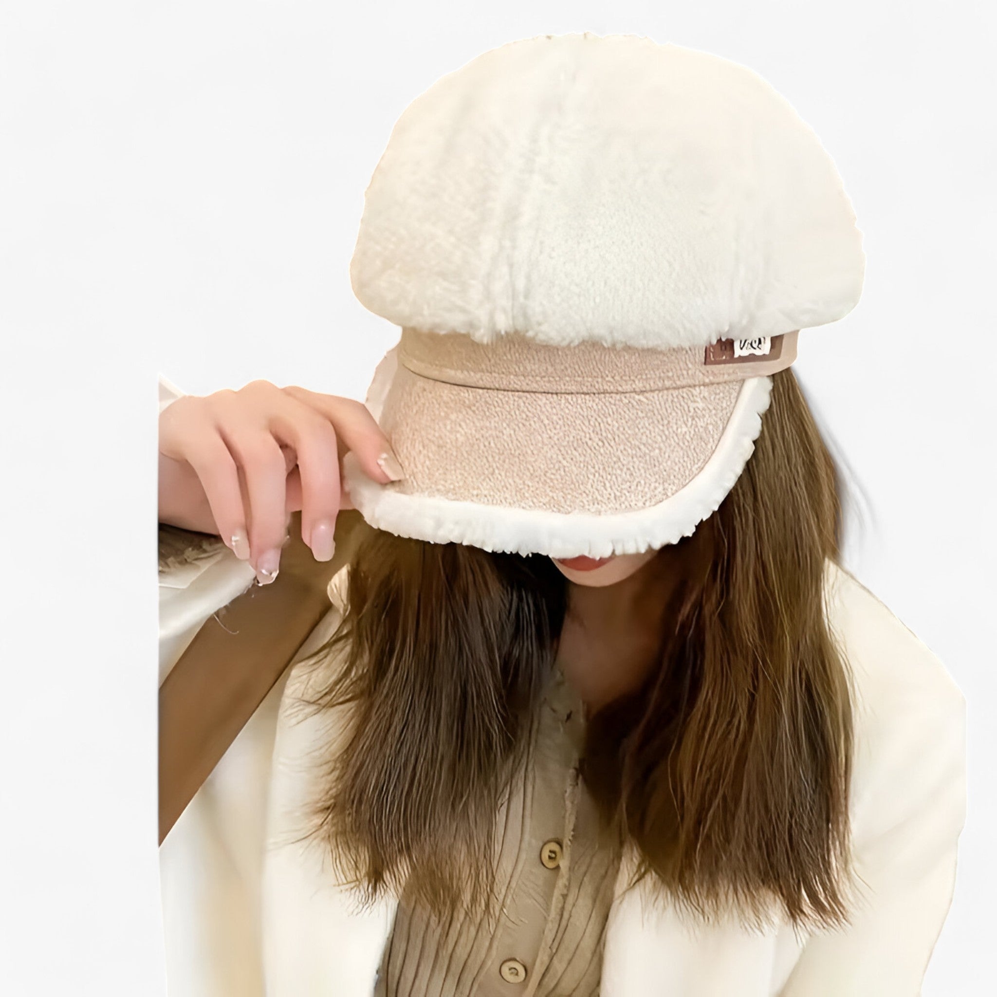 Olivia | Cappello Octagonale in Pelliccia d'Agnello – Elegante Fascino Retrò con un Tocco Moderno - Beige - - Concept Palermo