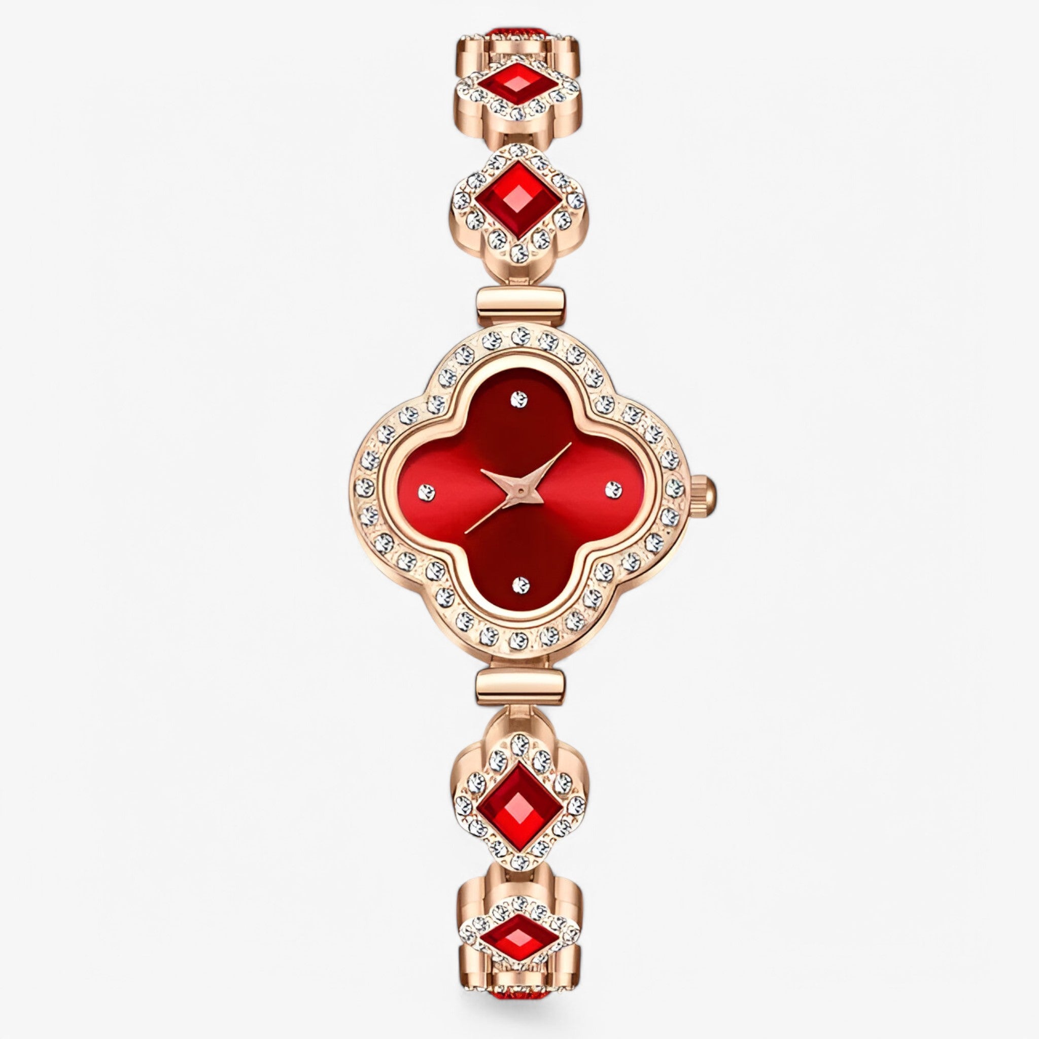 Clara | Orologio al quarzo con quadrifoglio e intarsio di diamanti - Rossa - female watch watch for women - Concept Palermo