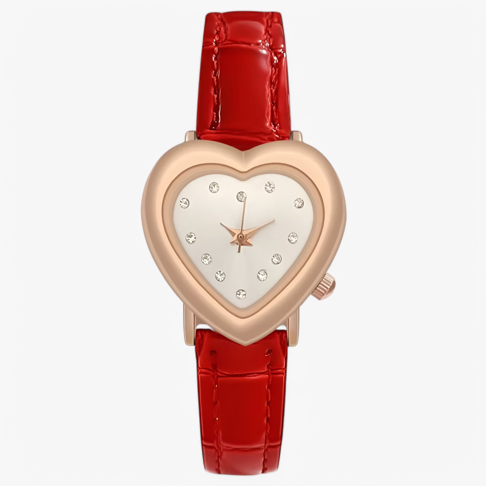 Kate | Elegante orologio in oro rosa con quadrante a cuore e cinturino in pelle - Rosso bianco - - Concept Palermo