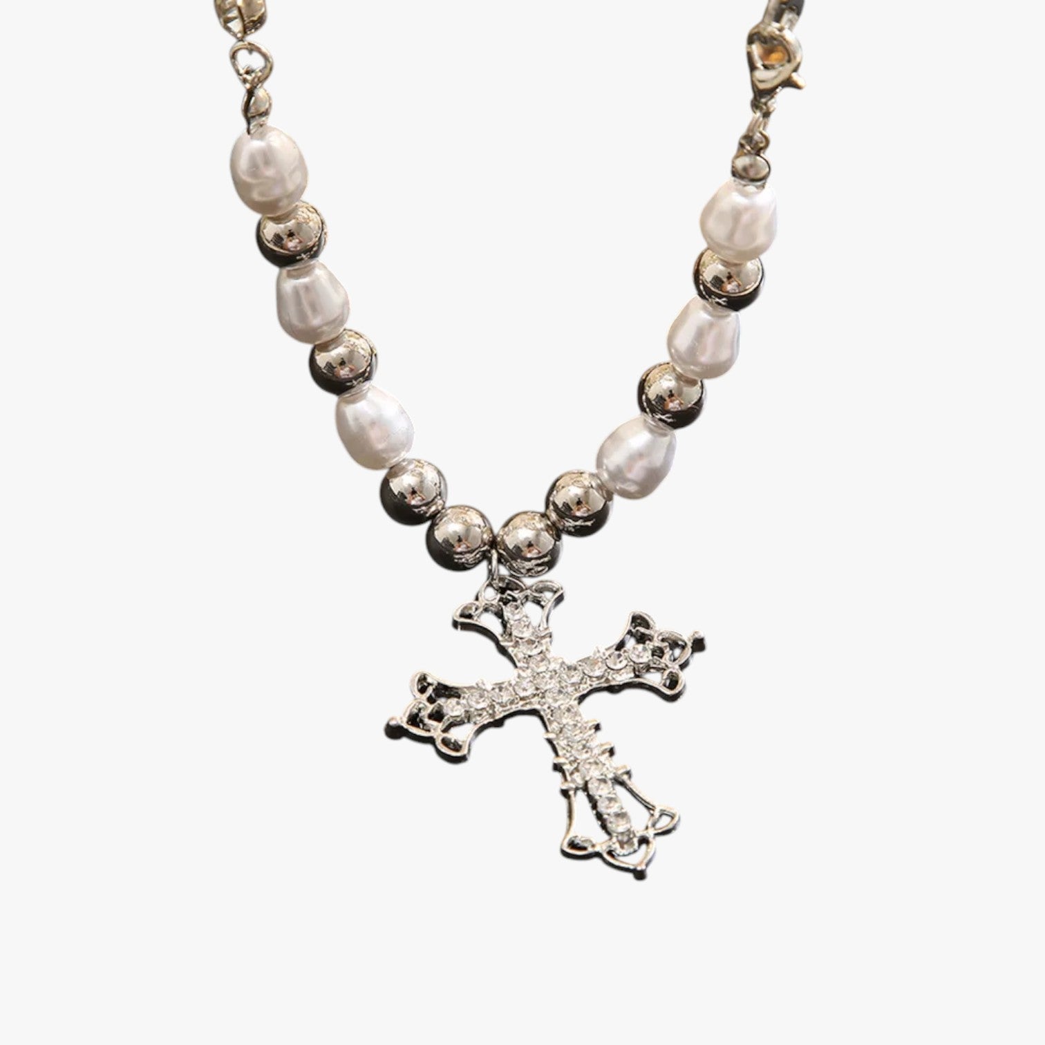 Kora | Collana Gotica Elegante con Croce in Cristallo e Perline Barocche - - elegant womens necklaces necklace Necklaces for Women - Concept Palermo