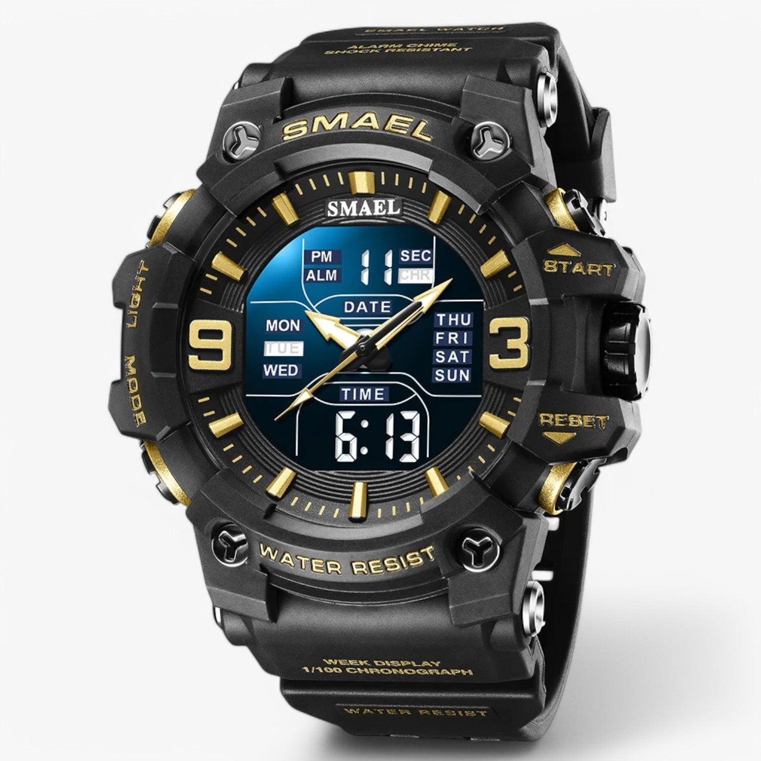 Janos | Orologio sportivo – display LED, impermeabile e doppia visualizzazione dell'orario - Nero - mens accessory watch watch for men - Concept Palermo