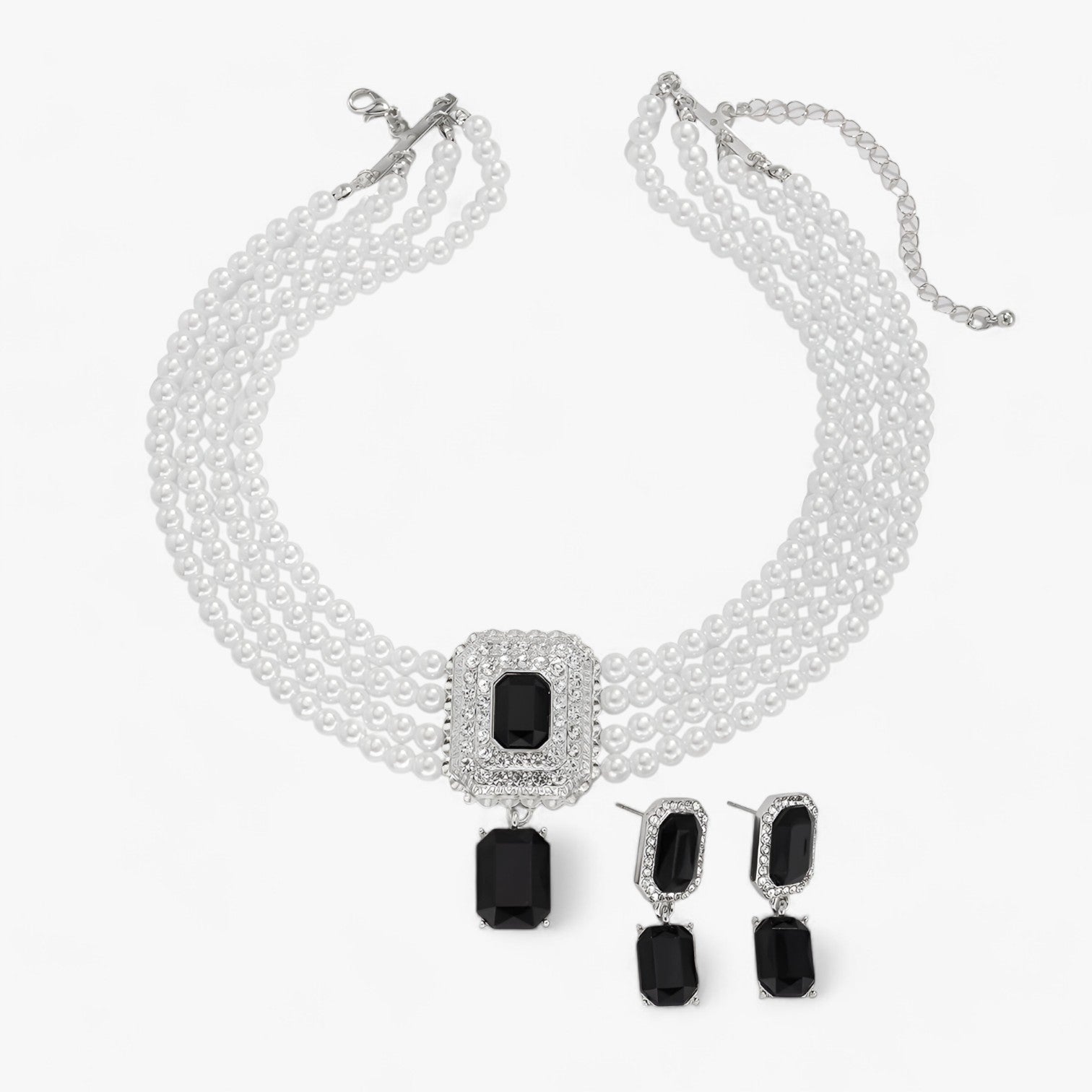 Rebecca | Eleganza Retro Lattaceo: Set di gioielli a più strati con perle per donne - Colore argento nero - Accessories Jewelry Gift Gifts for women women - Concept Palermo
