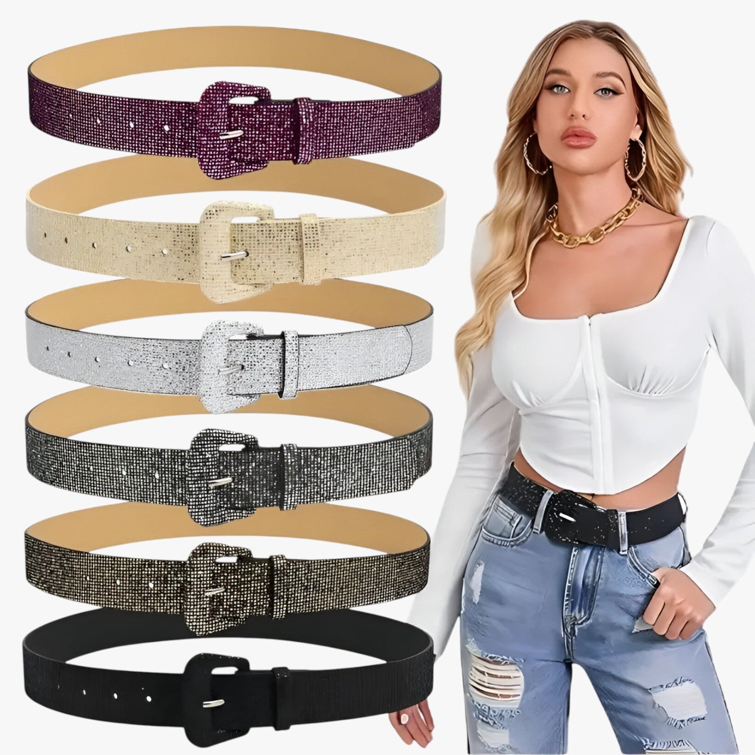 Zoe | Cintura Brillante con Paillettes per Jeans e Cappotti - - Belts belts for woman waist belt for women women belts Womens belt - Concept Palermo