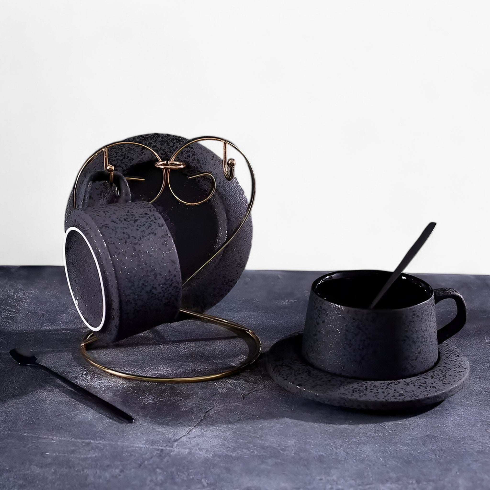 Luna | Set da caffè in ceramica satinata di lusso con piattino e cucchiaio - - - Concept Palermo
