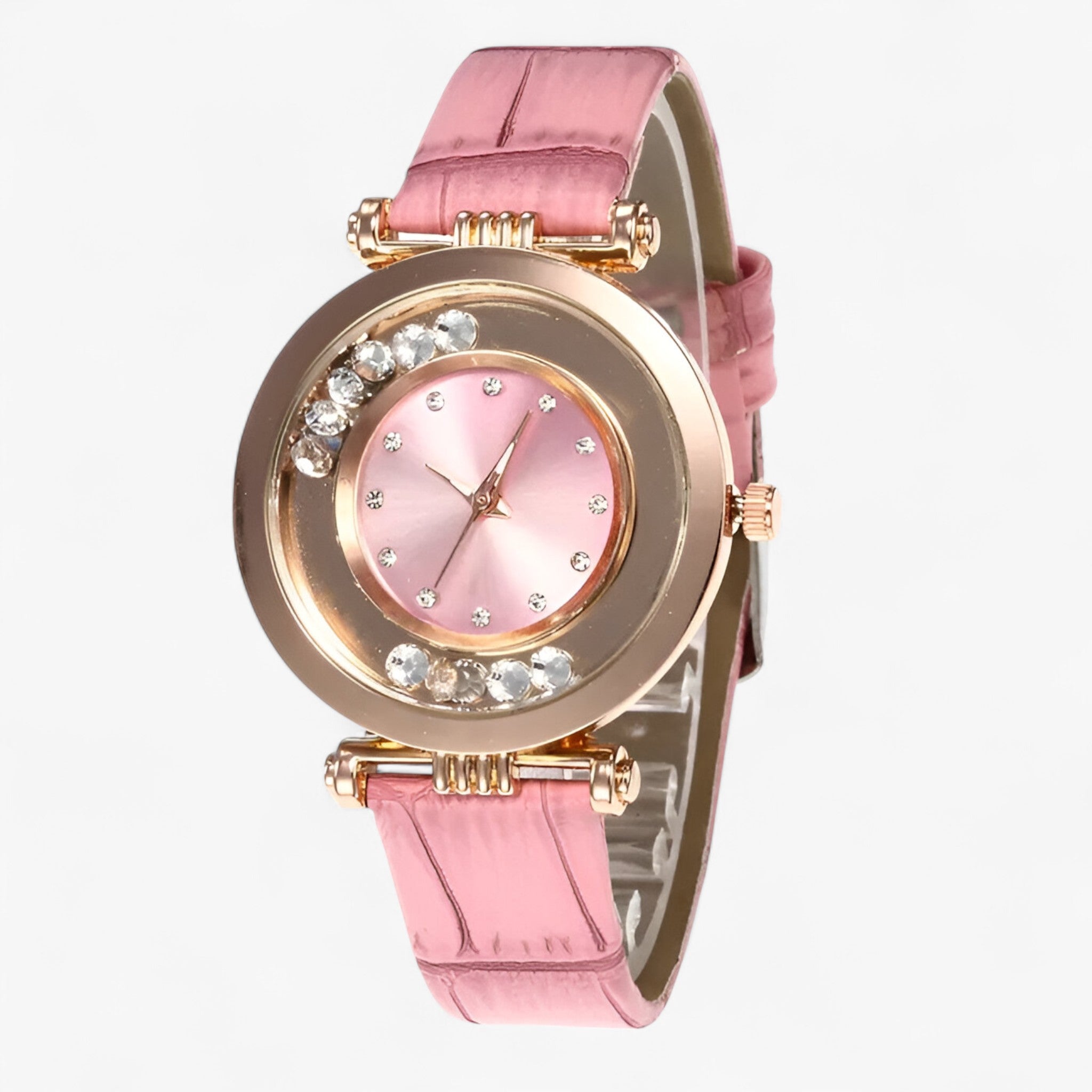 Božena | Orologio elegante da donna con cinturino in pelle e fibbia con strass - Rosa - - Concept Palermo