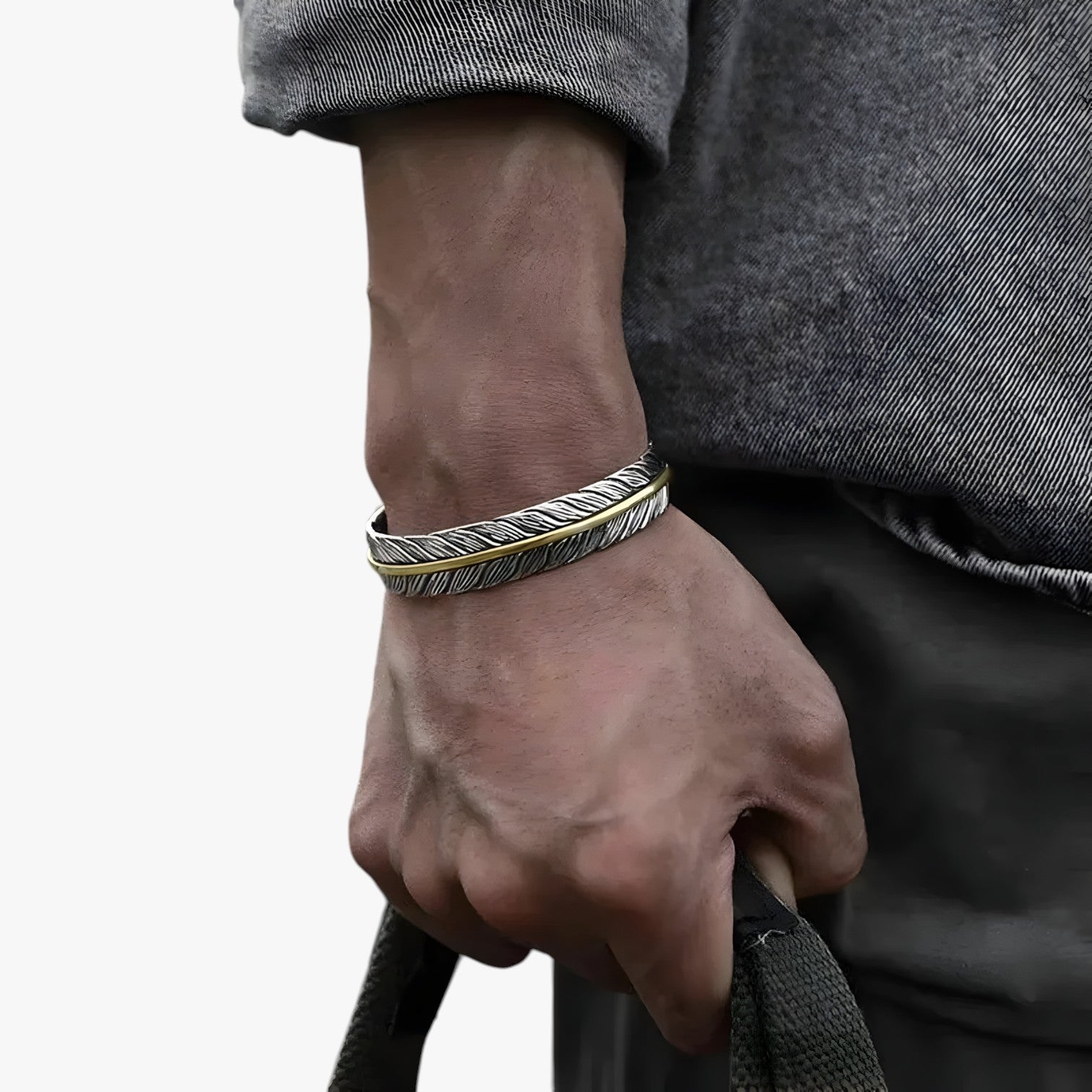 Jayce | Bracciale in Argento 925 con Piuma Dorata Stile Vintage Punk - - BRACELET bracelet for men BRACELETS mens bracelet - Concept Palermo