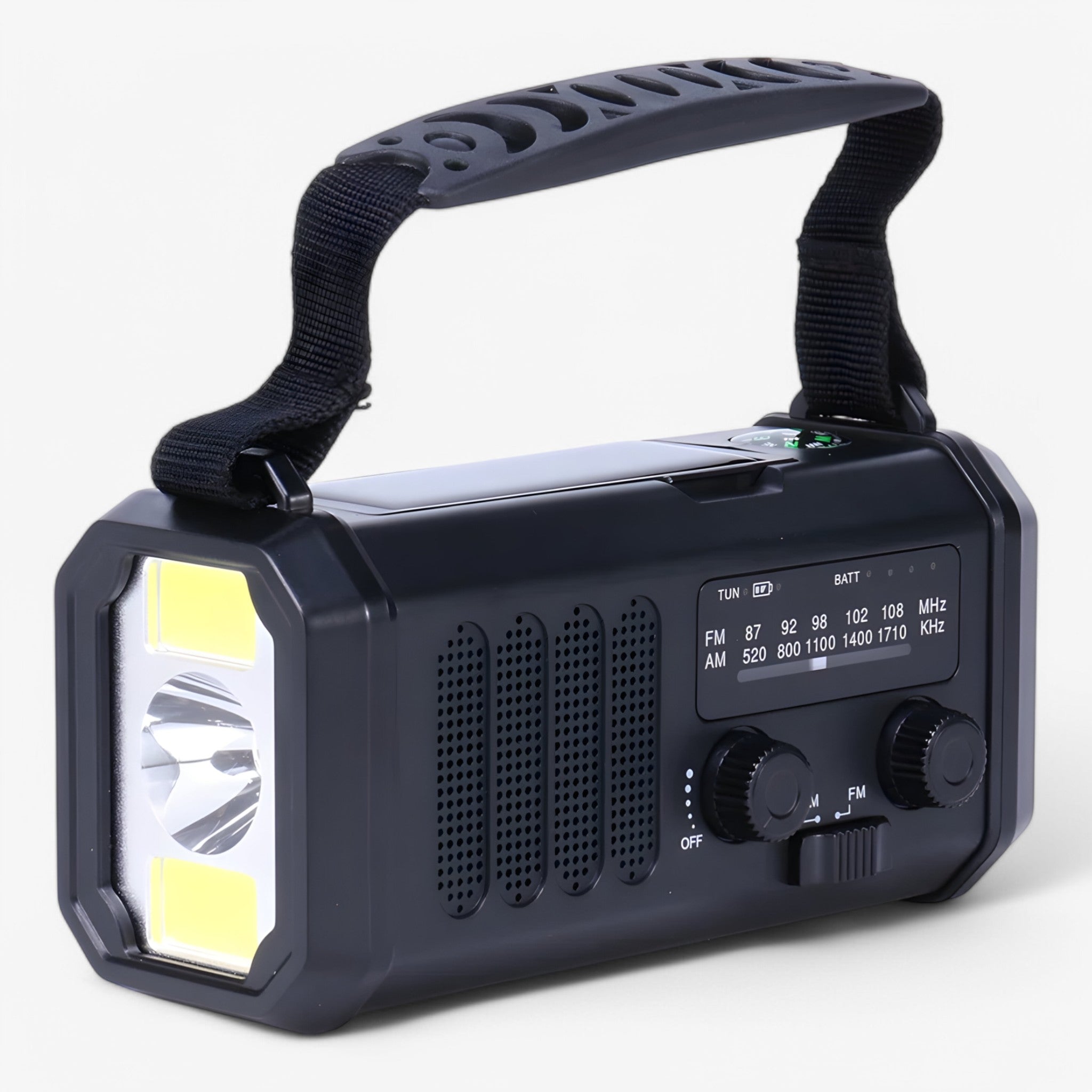 Oliver | Radio Portatile con Manovella - Nero - AM FM weer radio compacte radio voor kamperen draagbare noodradio emergent radio handcrank radio LED zaklamp radio noodcommunicatie noodvoorzieningen powerbank functie zonne-energie radio - Concept Palermo