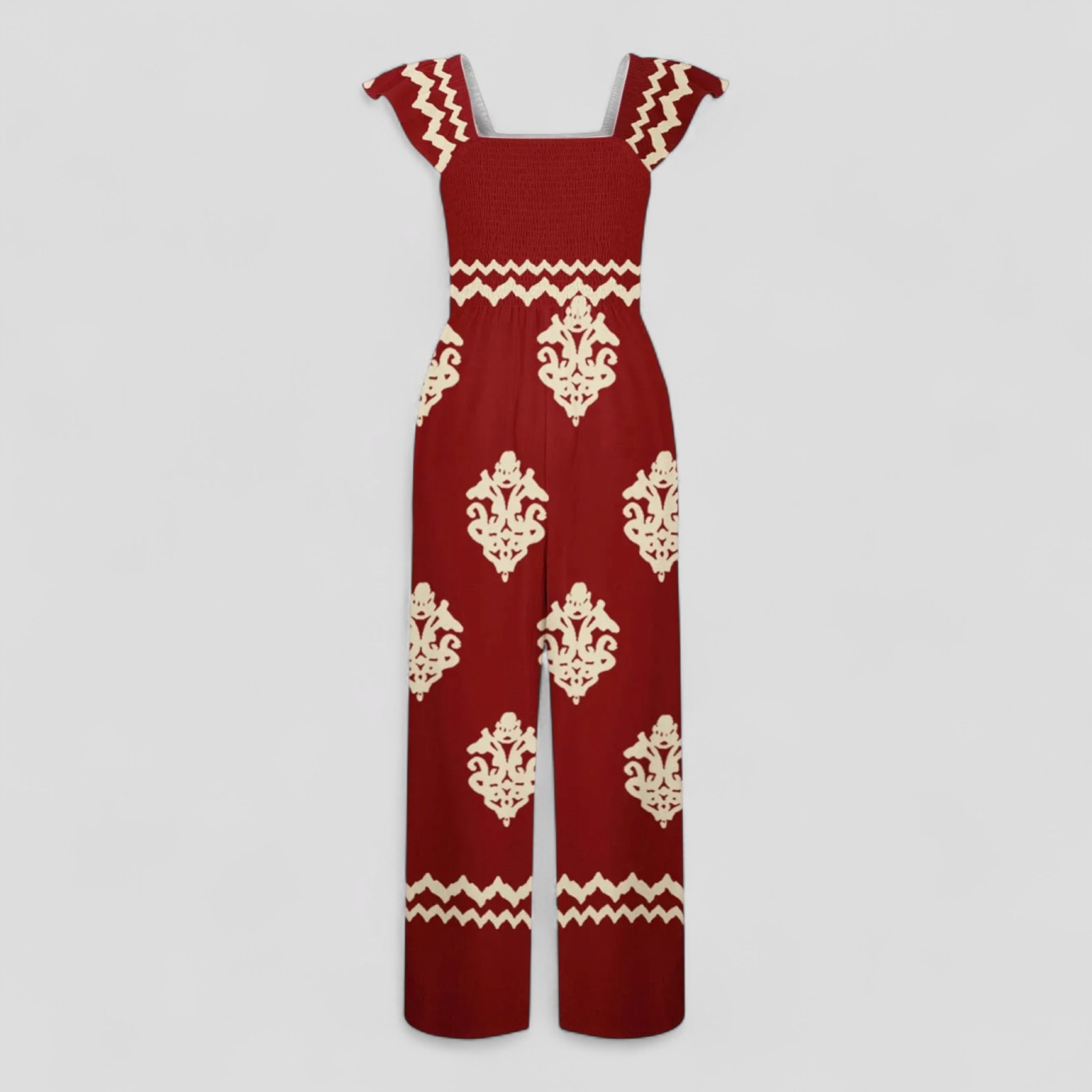 Marisa | Tuta Elegante Donna Bohemien a Vita Alta - Rosso - abbigliamento casual gamba larga look vintage moda femminile tuta bohemien tuta con cappuccio tuta donna tuta elegante tuta estiva vita alta - Concept Palermo