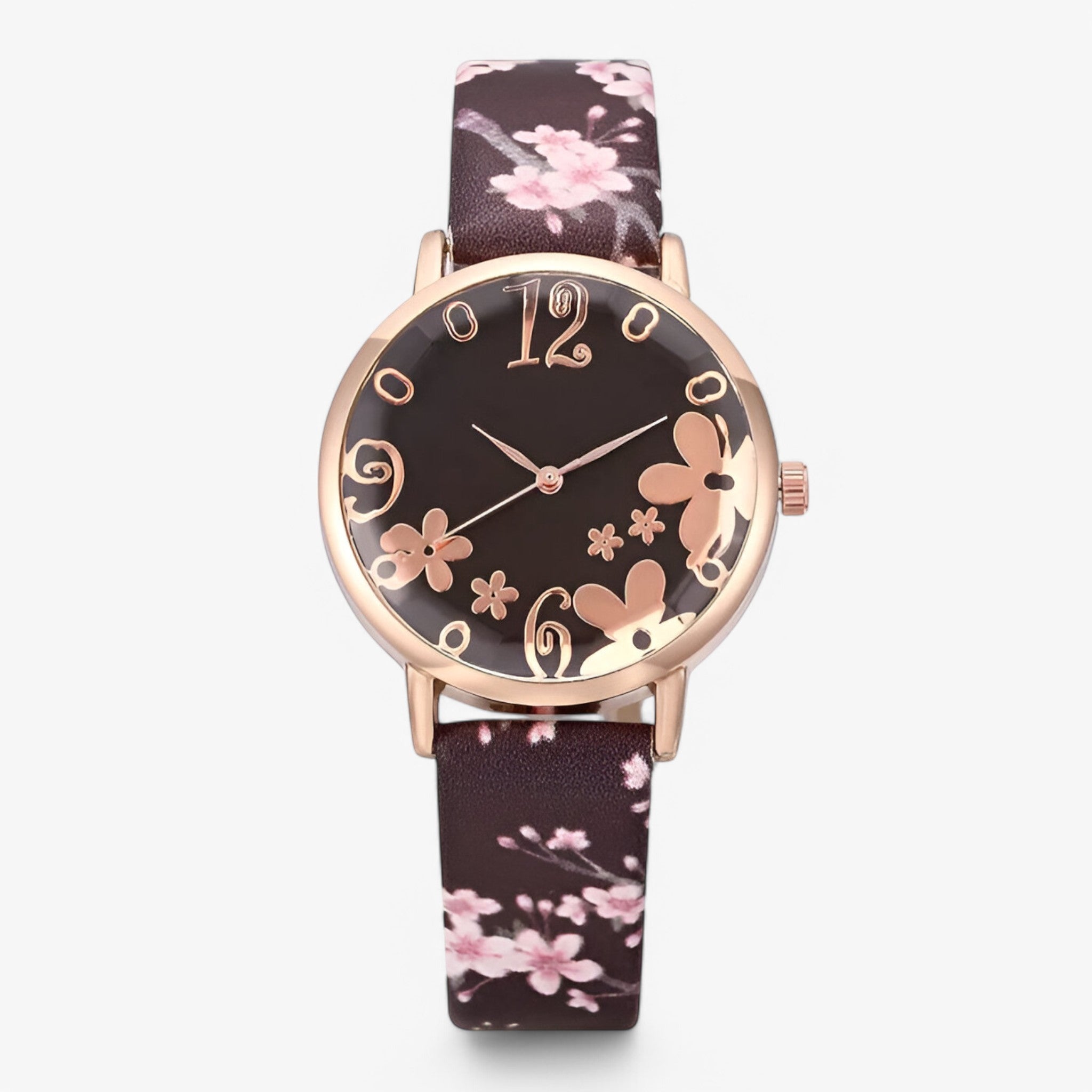 Kimberly | Orologio da donna in pelle con quadrante floreale e bracciale coordinato - Caffè - female watch watch for women - Concept Palermo