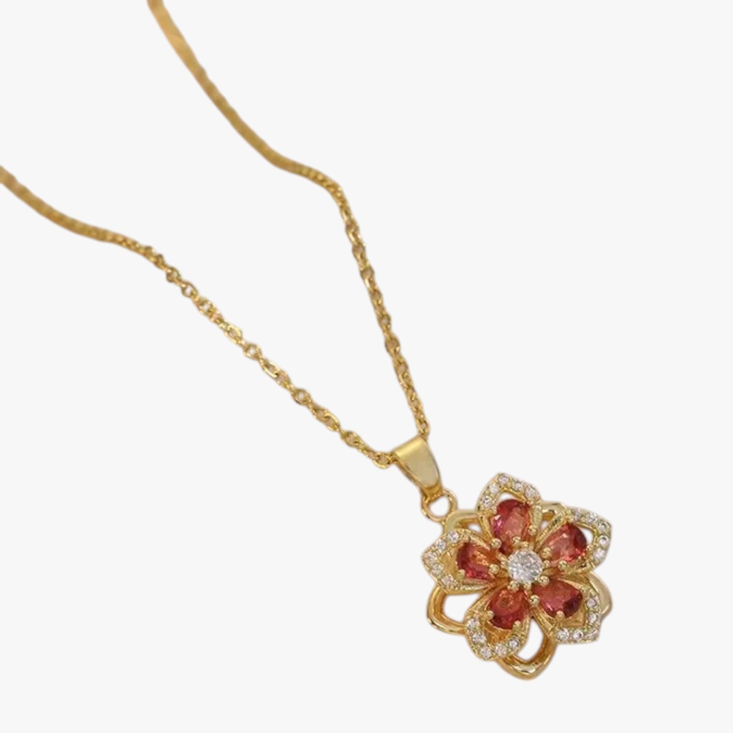 Winnie | Collana con fiore in oro e zircone rotante - Rosso girevole - Fashion Necklaces necklace NECKLACES Necklaces for Women - Concept Palermo