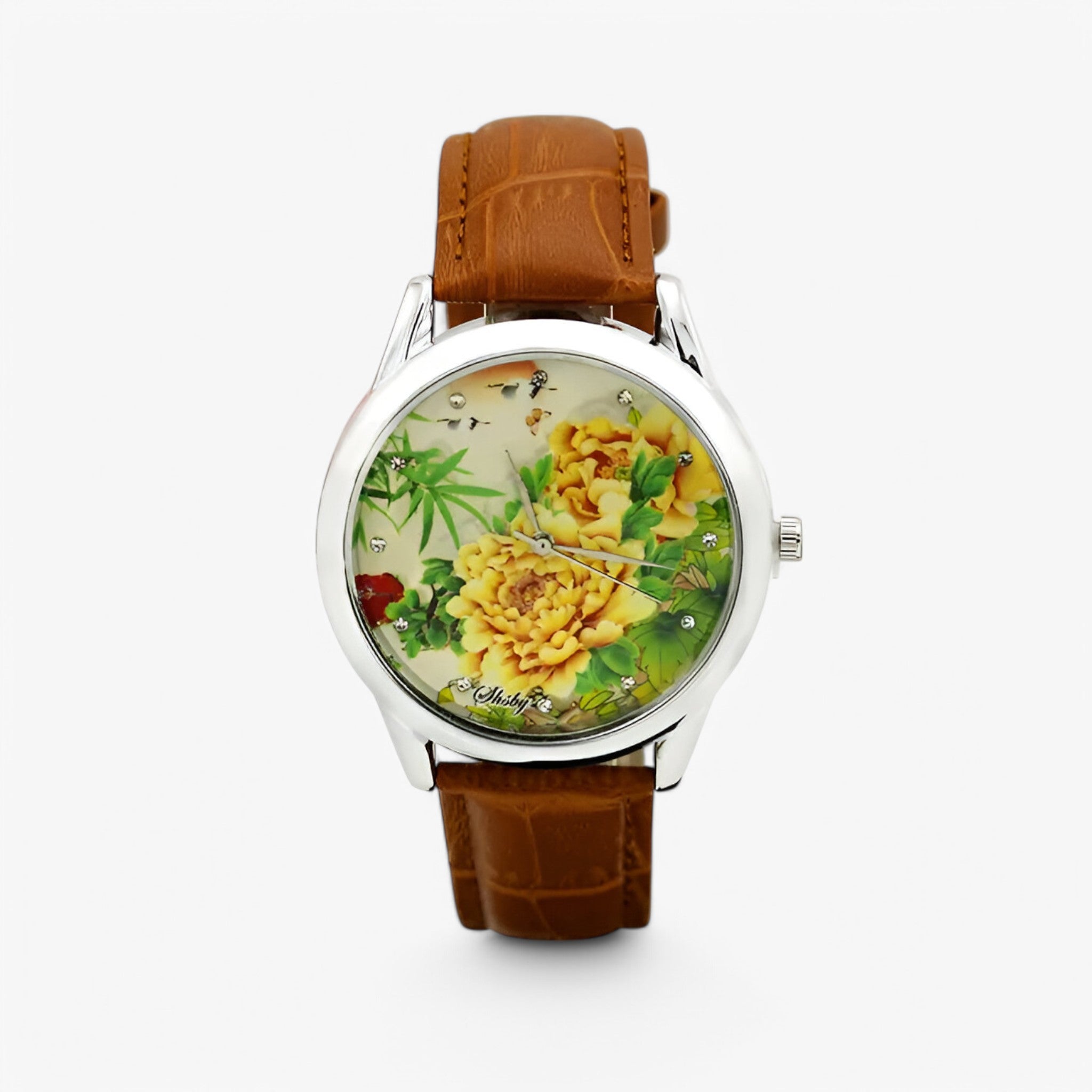 Kaia | Orologio da donna con cinturino in pelle e quadrante floreale elegante - kaki - female watch watch for women - Concept Palermo