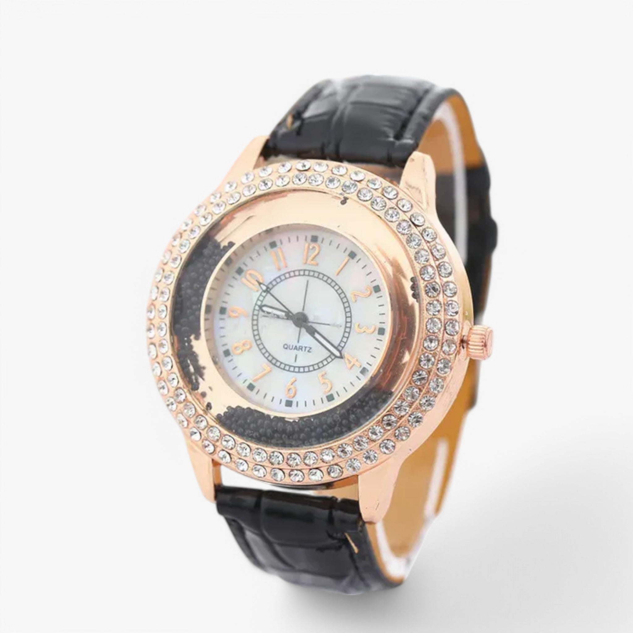 Olive | Orologio da donna in pelle PU con strass di cristallo e movimento al quarzo - Nera - female watch watch for women - Concept Palermo