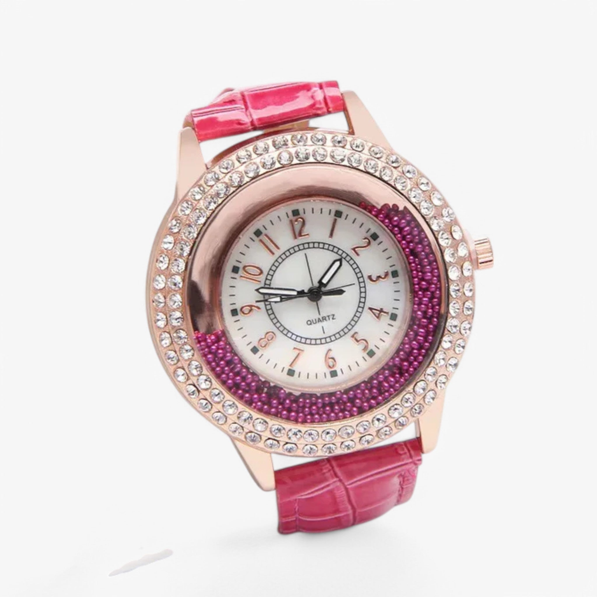 Olive | Orologio da donna in pelle PU con strass di cristallo e movimento al quarzo - rosa rossa - female watch watch for women - Concept Palermo