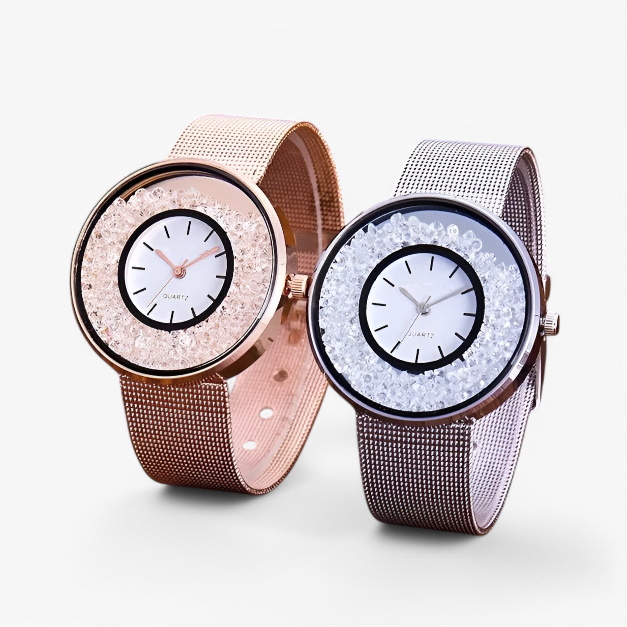Amber | Orologio da donna in acciaio con finitura oro rosa e bracciale in maglia di strass - - female watch watch for women - Concept Palermo