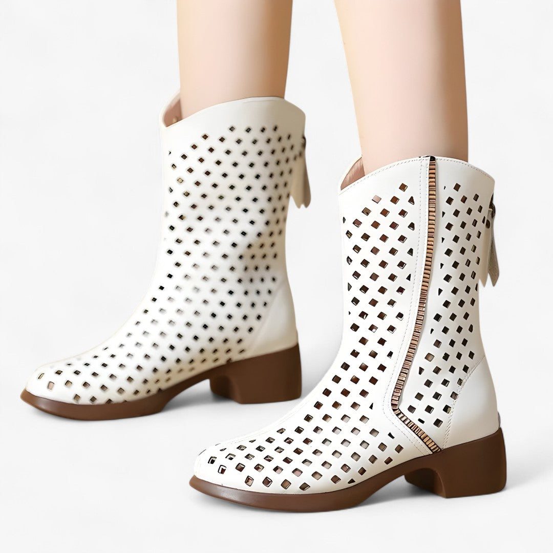 Elise | Stivali traforati in vera pelle a metà polpaccio traspiranti - - BOOTS Boots & Shoes - Concept Palermo