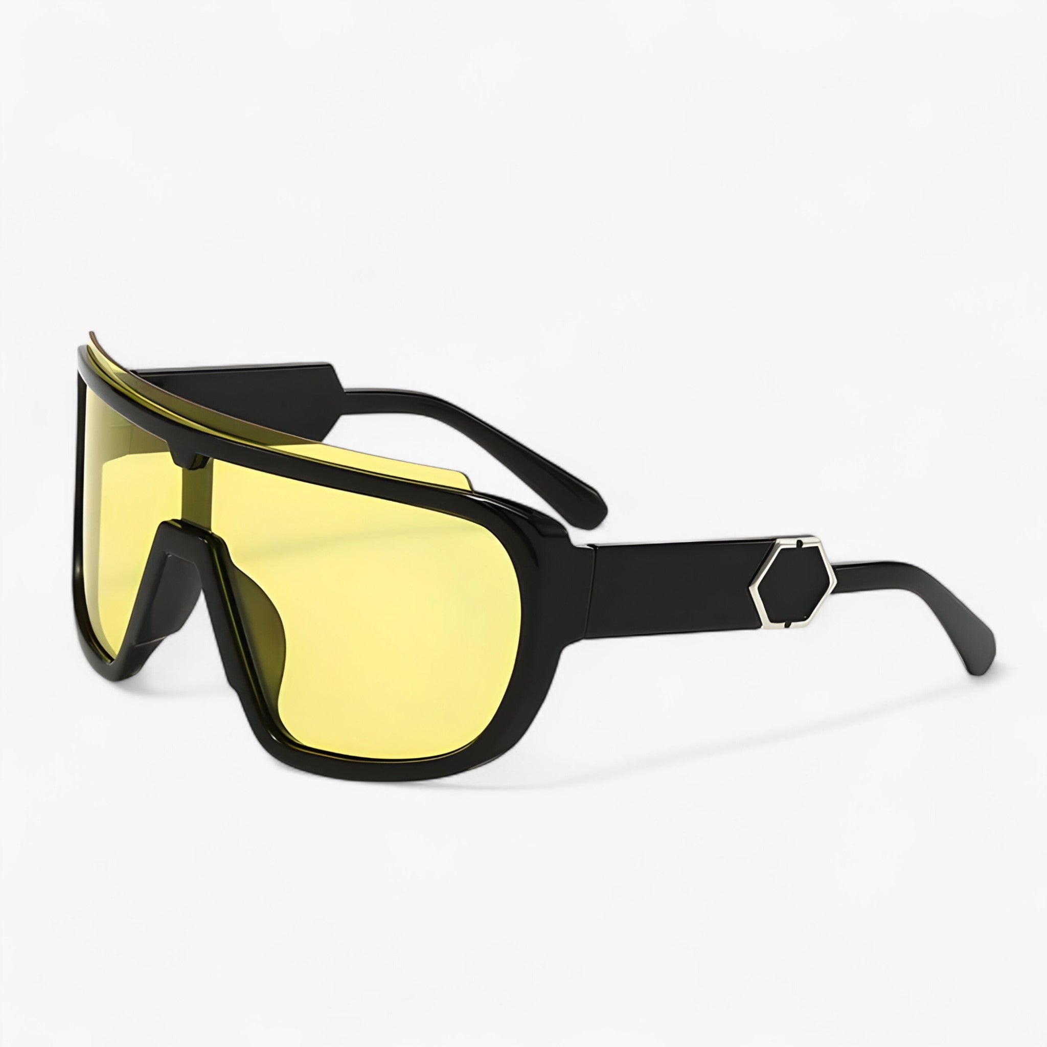 Noah | Occhiali da sole oversize monoblocco avvolgenti - NeroGiallo - Fashion Sunglasses men sunglasses polarized mens sunglasses Polarized man sunglasses Sunglasses sunglasses polarized men - Concept Palermo