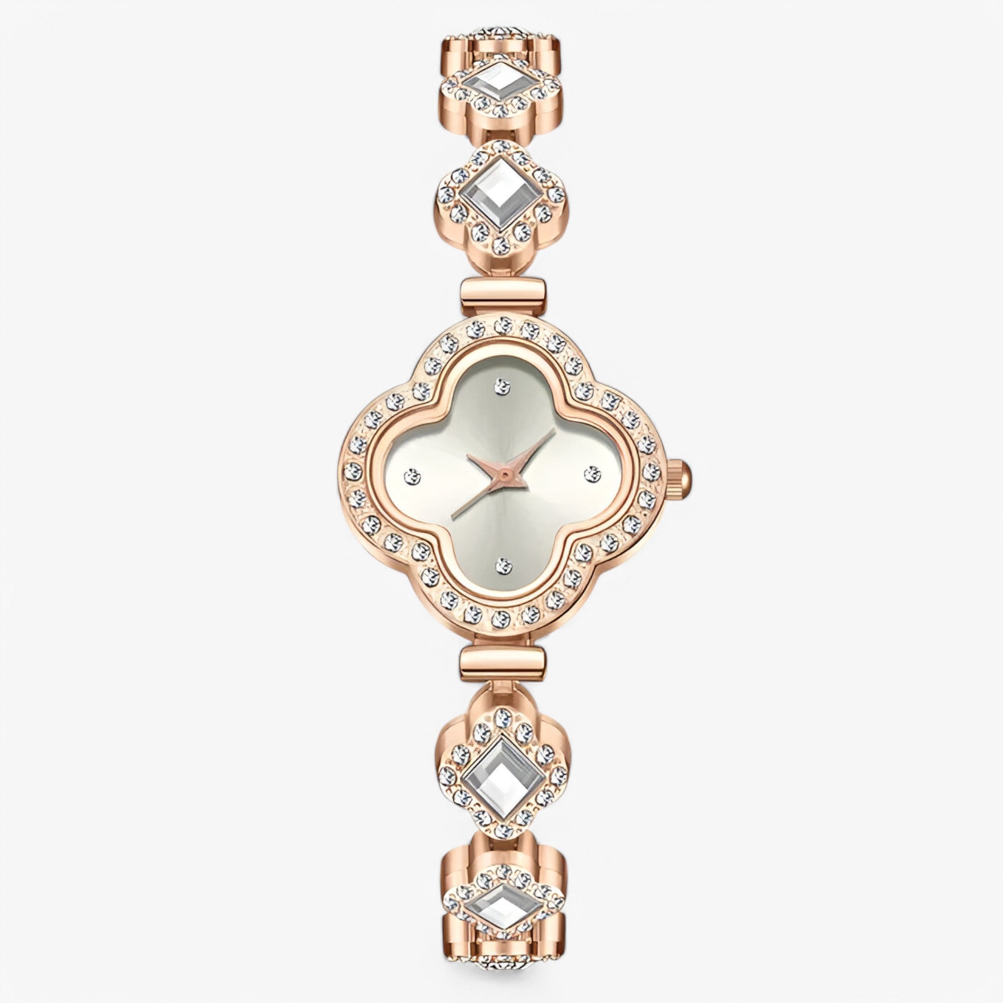 Clara | Orologio al quarzo con quadrifoglio e intarsio di diamanti - bianca - female watch watch for women - Concept Palermo