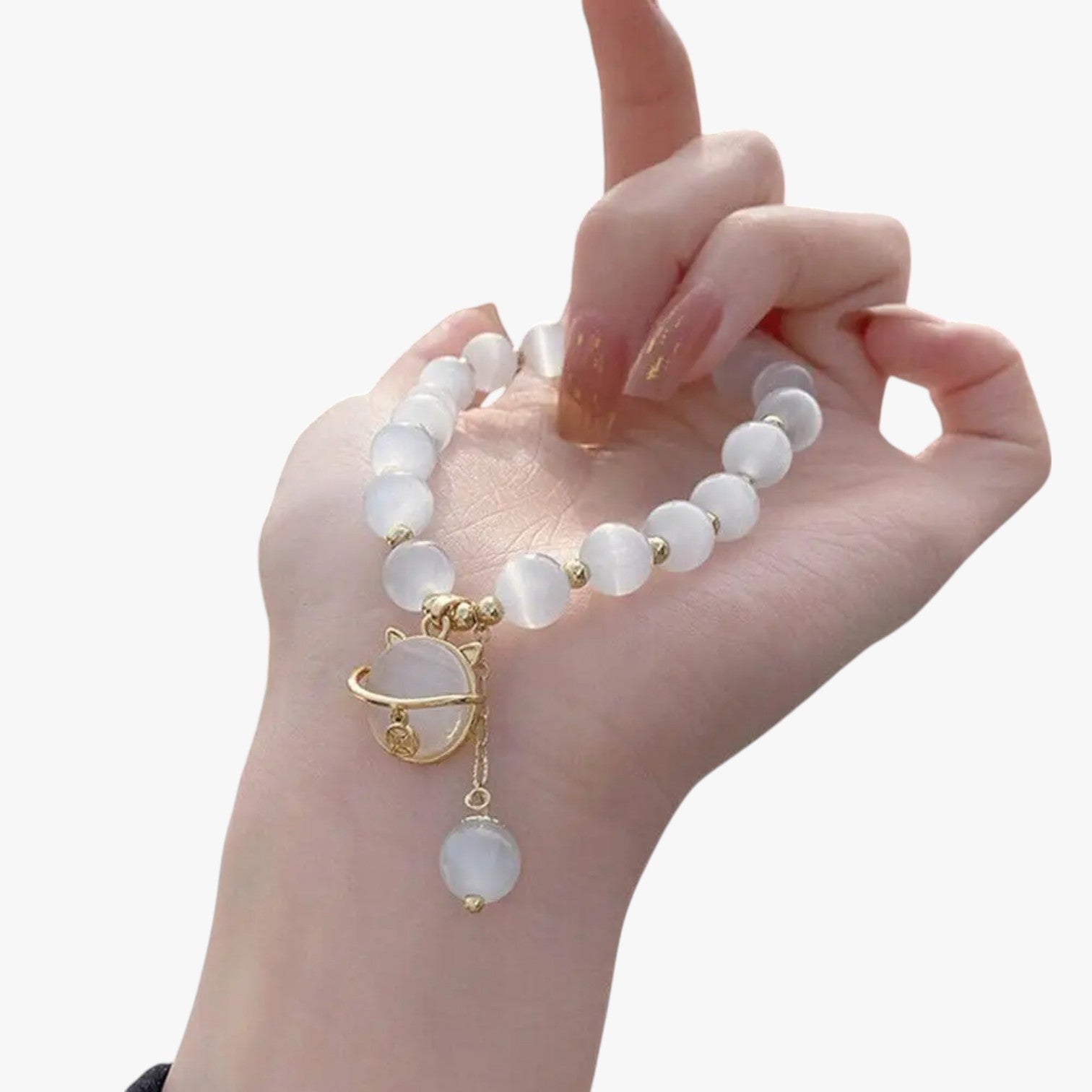 Alora | Bracciale con perline di opale e ciondolo a forma di gatto portafortuna, regalo elegante e regolabile - - BRACELET BRACELET FOR WOMEN BRACELETS bracelets for women - Concept Palermo