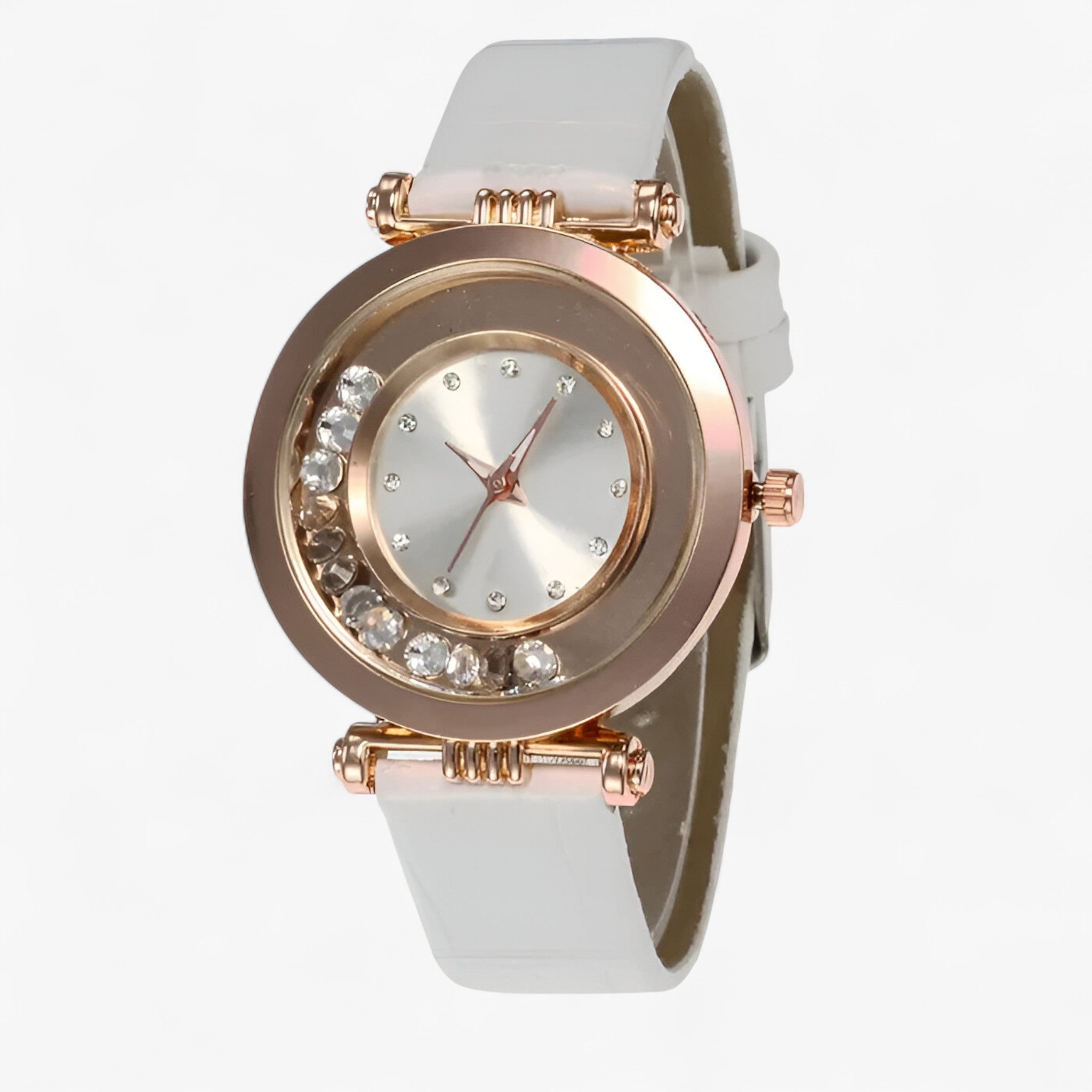 Božena | Orologio elegante da donna con cinturino in pelle e fibbia con strass - Bianca - - Concept Palermo
