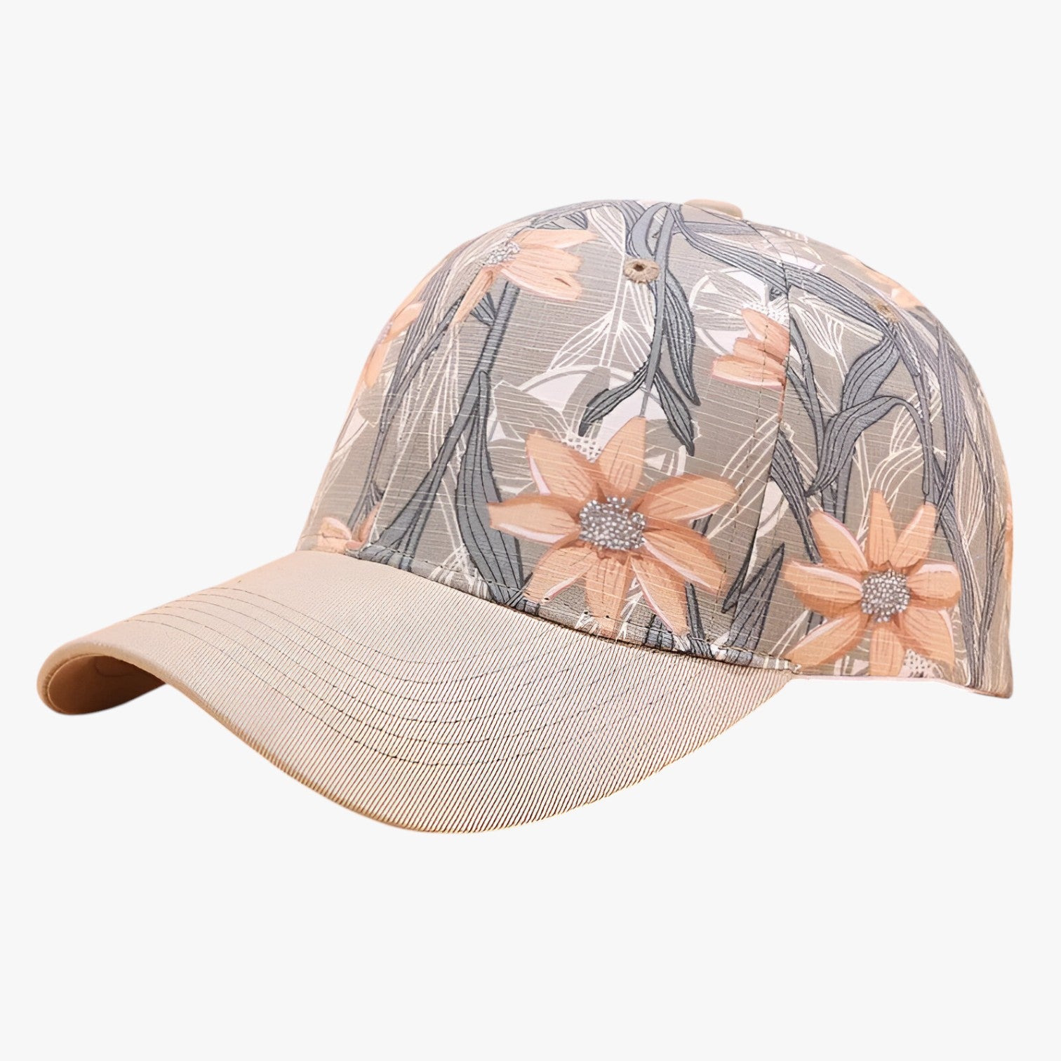 Ezra | Cappellino da baseball in cotone con stampa a foglie e visiera parasole - Khaki Regolabile - Baseball caps caps mens cap - Concept Palermo