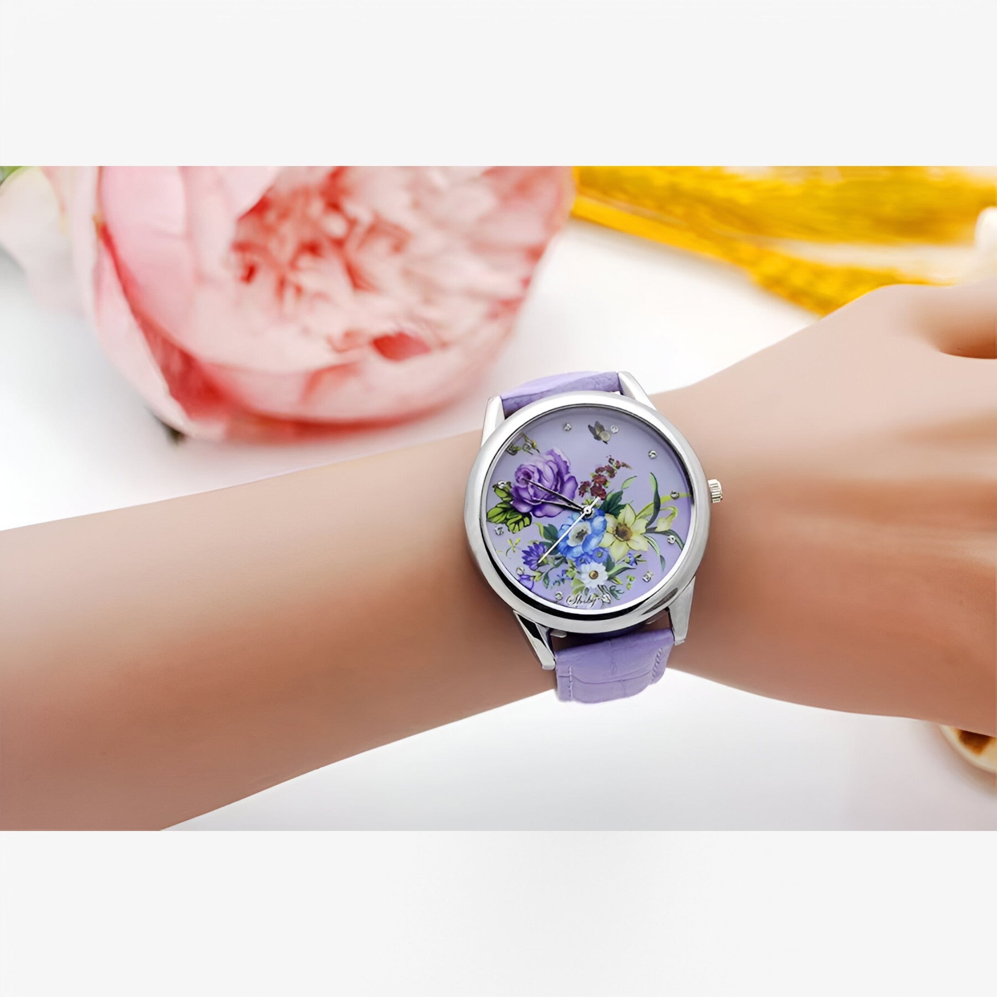 Kaia | Orologio da donna con cinturino in pelle e quadrante floreale elegante - - female watch watch for women - Concept Palermo