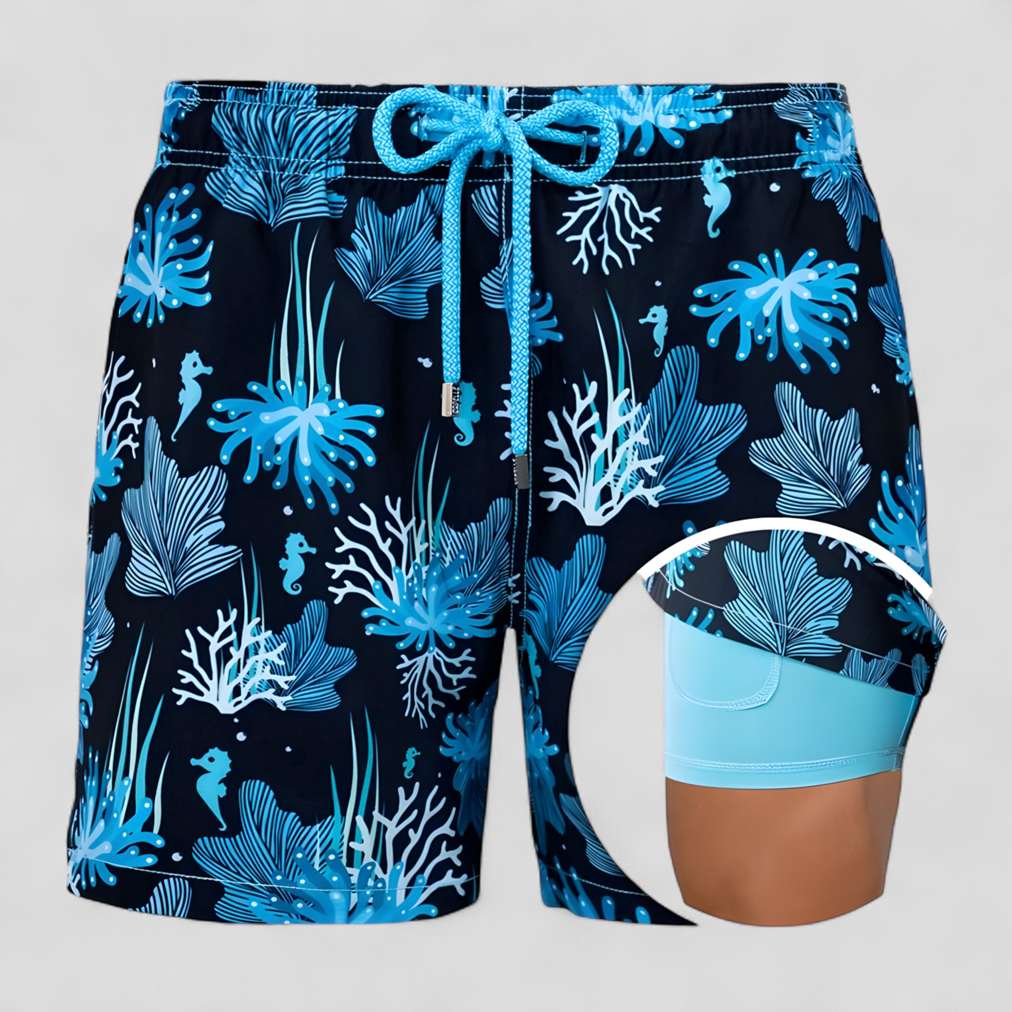 Cesare | Costume Uomo Asciugatura Rapida con Tasche - Blu 3 - abbigliamento mare cintura con cordino costume da bagno costume da bagno rapido costume da bagno uomo costume elegante costume per attività acquatiche nuoto e sport acquatici shorts da nuoto tasca interna costume - Concept Palermo