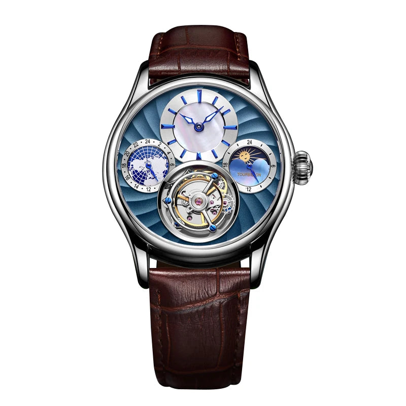 Helio | Orologio Meccanico di Lusso Tourbillon - Blu argento (marrone) - - Concept Palermo