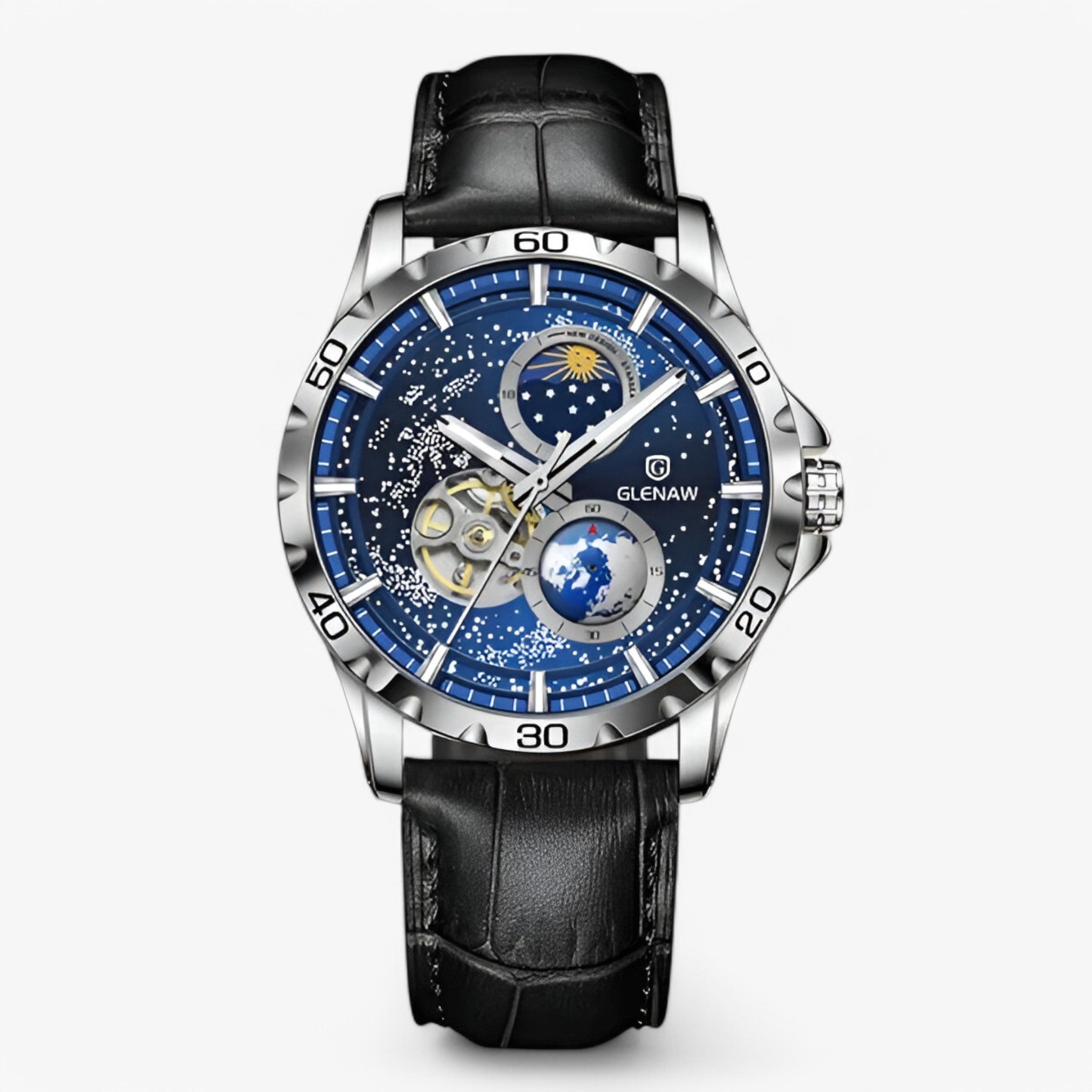 Jareth | Orologio Meccanico Fasi Lunari in Acciaio Inossidabile - nero - - Concept Palermo