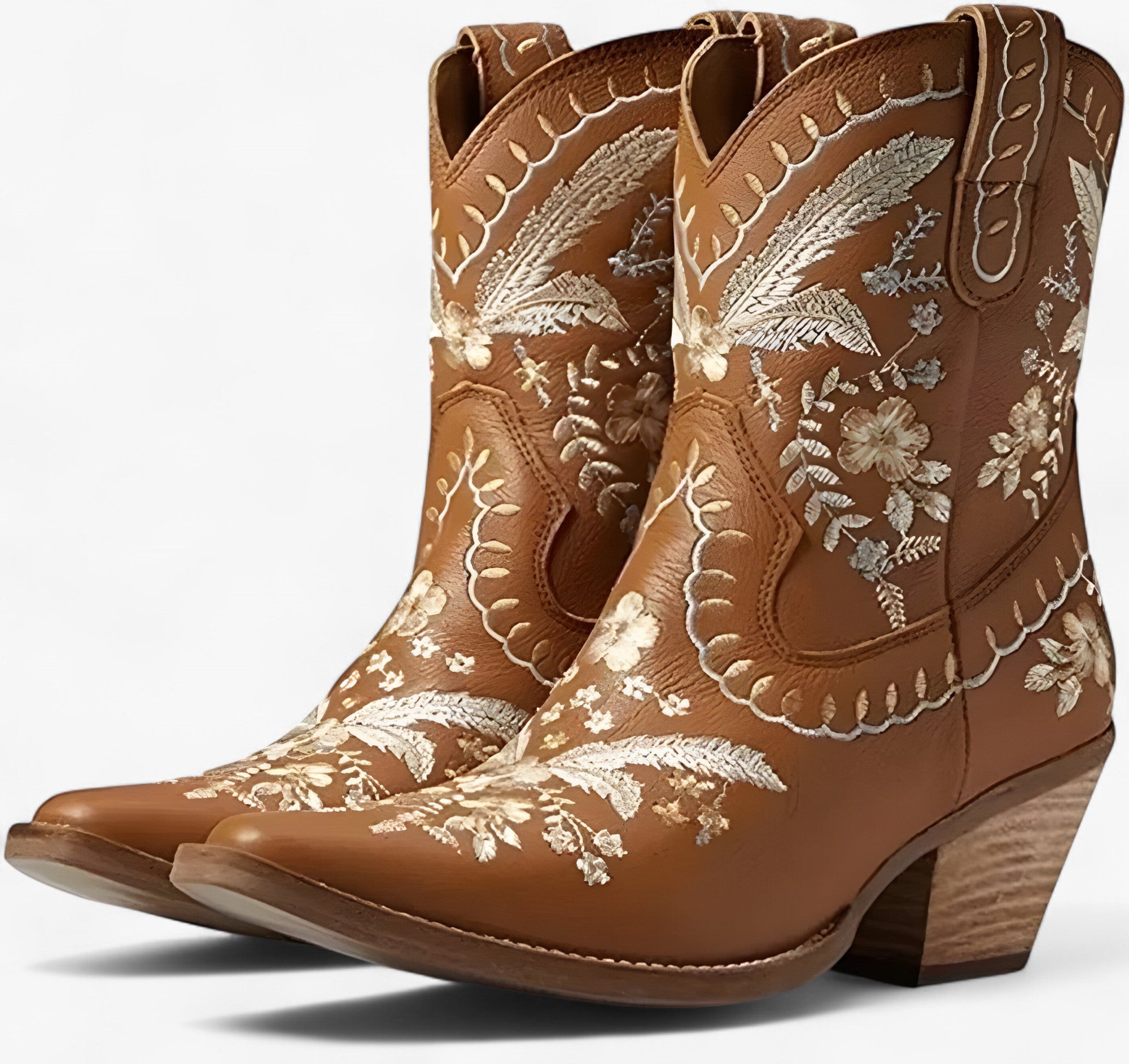 Daisy | Stivali western ricamati con tacco grosso, stile cowgirl - Marrone - BOOTS Boots & Shoes - Concept Palermo