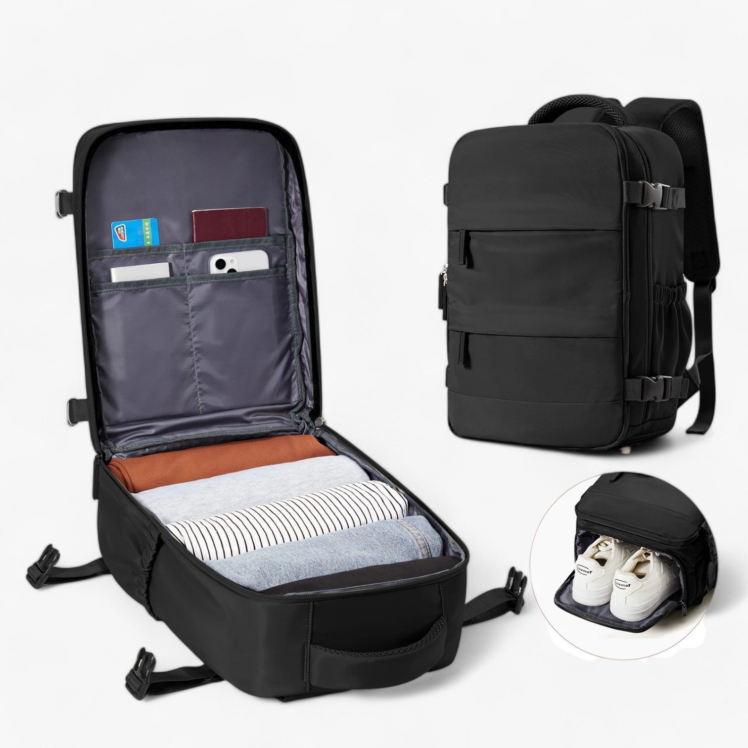 Hampus | Zaino Compatto da Cabina - Pratico e Stiloso - Nero - bag mens bag travel bag - Concept Palermo