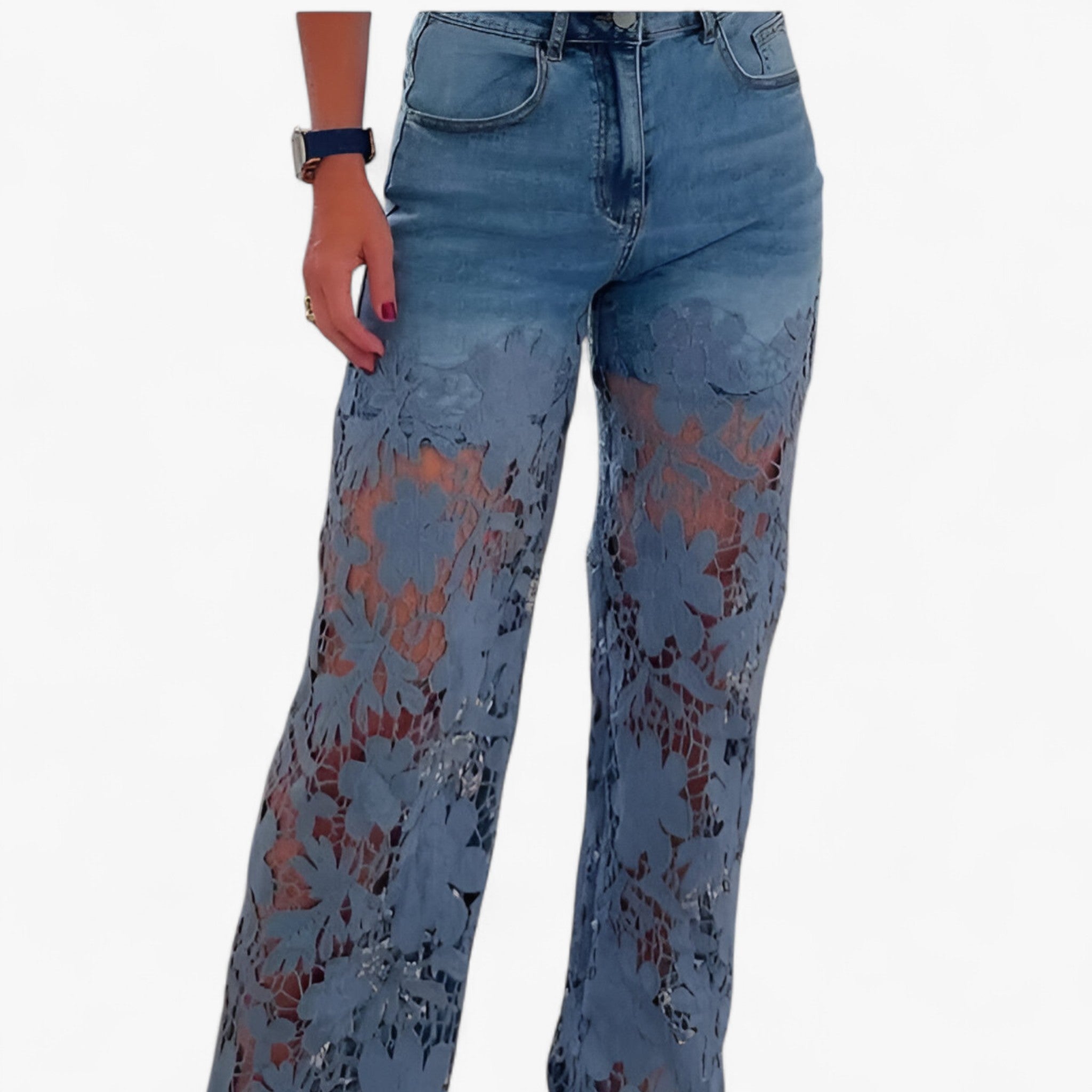 Laura | Jeans Donna in Denim con Patches in Pizzo - - abbigliamento casual abbigliamento chic capo versatile džínové džíny jeans con pizzo jeans donna jeans trendy moda femminile pantaloni in denim stile moderno - Concept Palermo