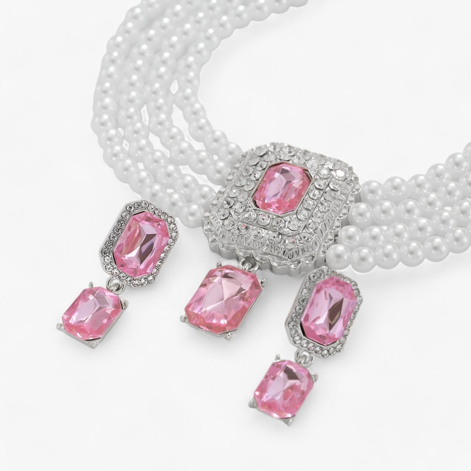 Rebecca | Eleganza Retro Lattaceo: Set di gioielli a più strati con perle per donne - Colore argento rosa - Accessories Jewelry Gift Gifts for women women - Concept Palermo