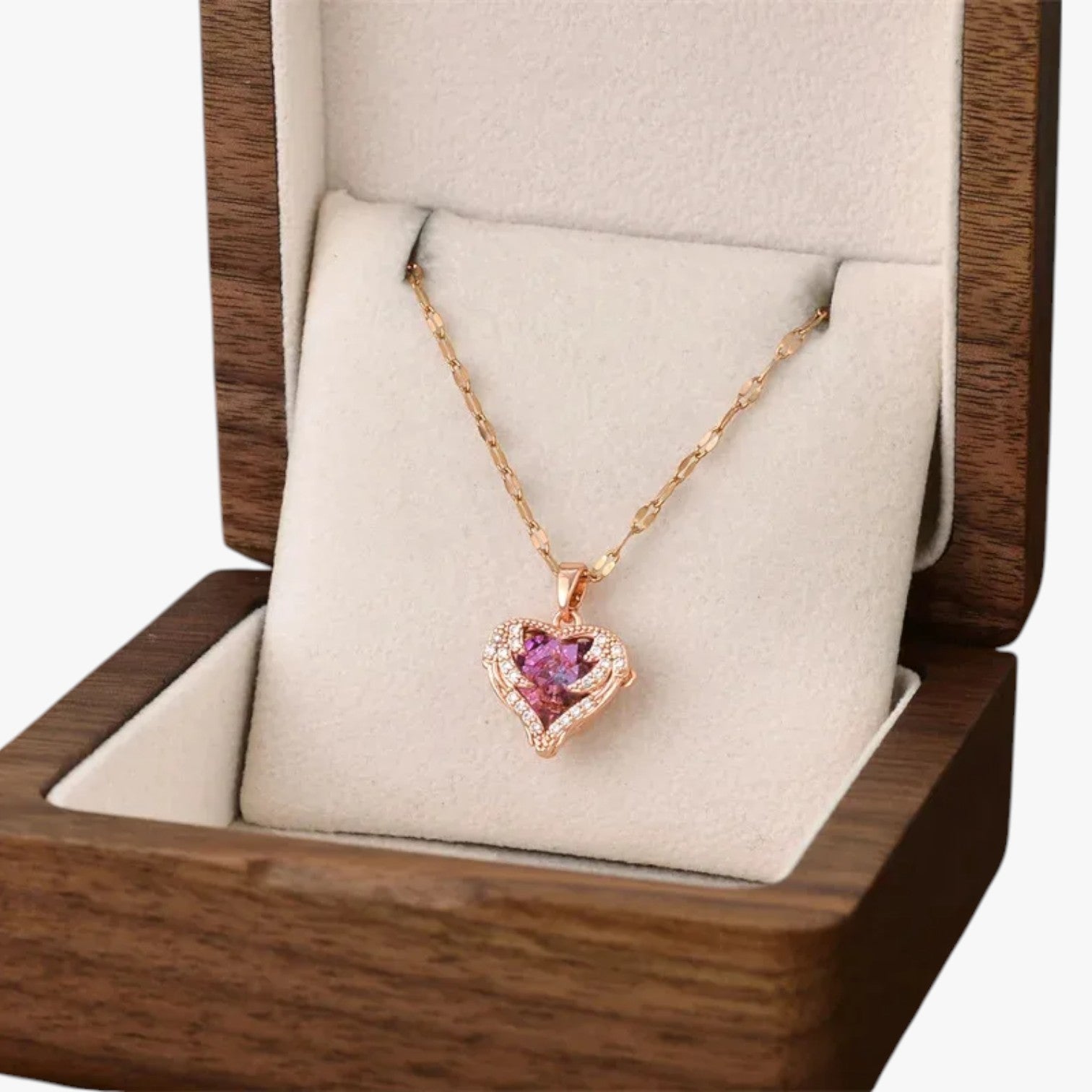 Zuri | Collana Cuore Oro con Cristalli Brillanti - Colore Oro Rosa - elegant womens necklaces Fashion Necklaces necklace NECKLACES Necklaces for Women - Concept Palermo
