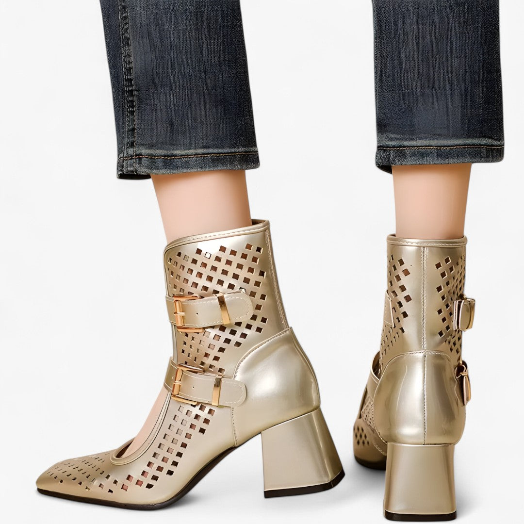 Mira | Stivali estivi con tacco grosso e dettagli in rete traforata - - shoes - Concept Palermo