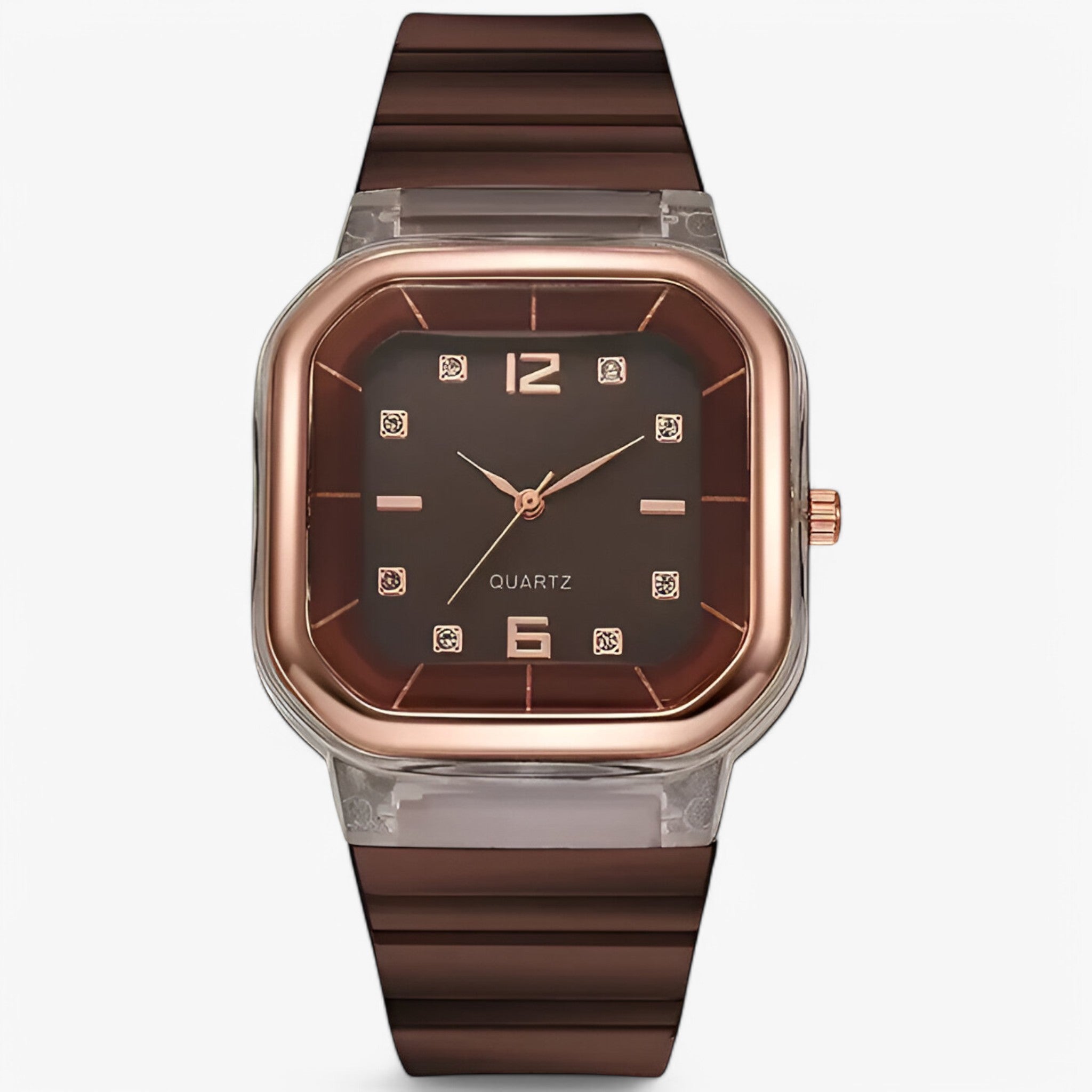 Janessa | Orologio da donna in silicone con quadrante grande e dettagli strass - caffè - female watch watch for women - Concept Palermo