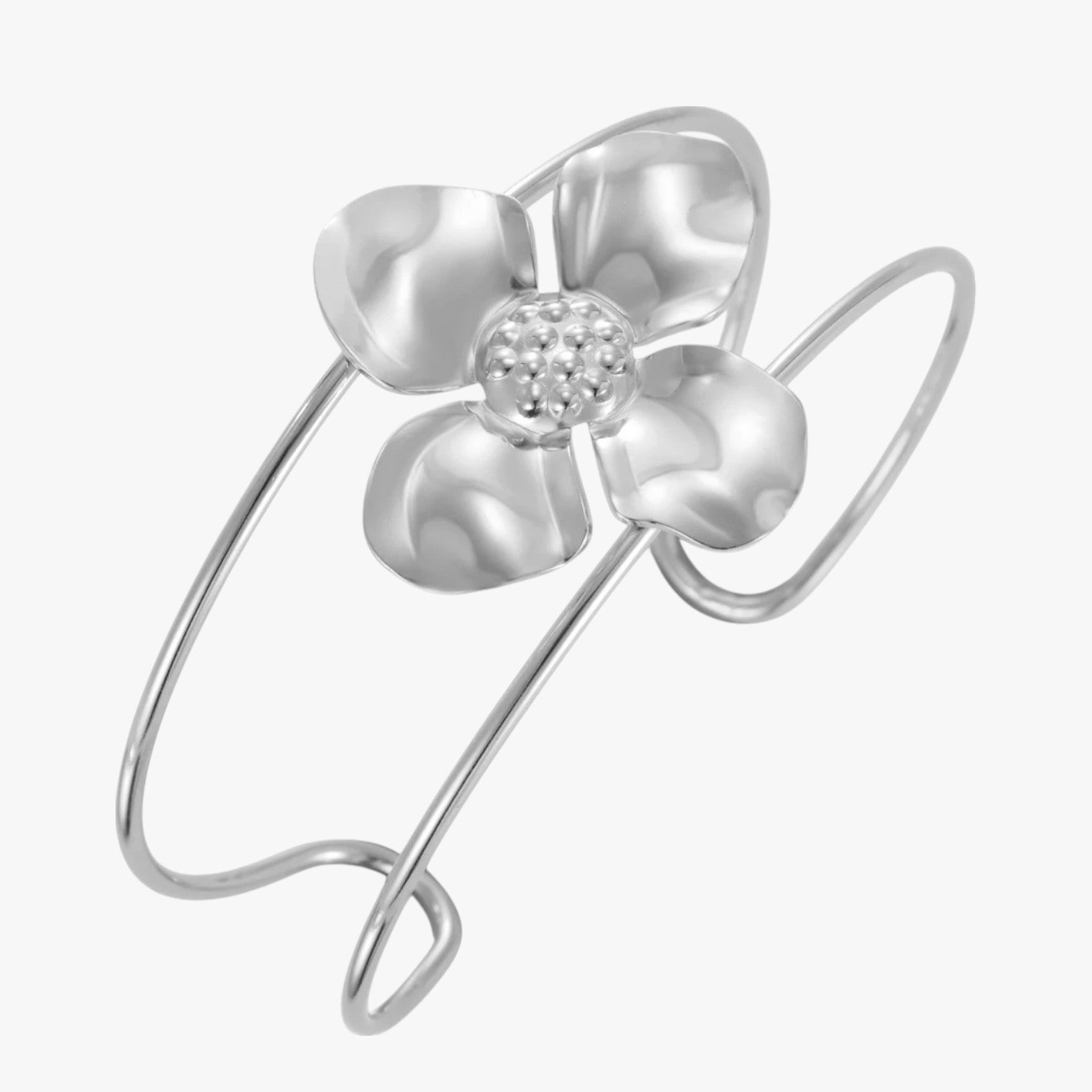 Vivian | Bracciale rigido Flora Gold in acciaio inossidabile con fiore, impermeabile ed elegante - argento Adjustable - BRACELET BRACELET FOR WOMEN BRACELETS bracelets for women - Concept Palermo