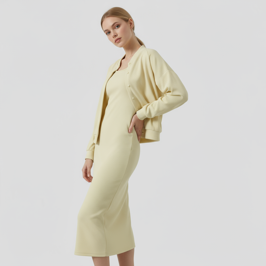 Acadia | Abito Midi Elegante con Cardigan Abbinato - - abbigliamento casual abito midi abito versatile cardigan elegante moda femminile outfit formale stile comodo tessuto di alta qualità - Concept Palermo