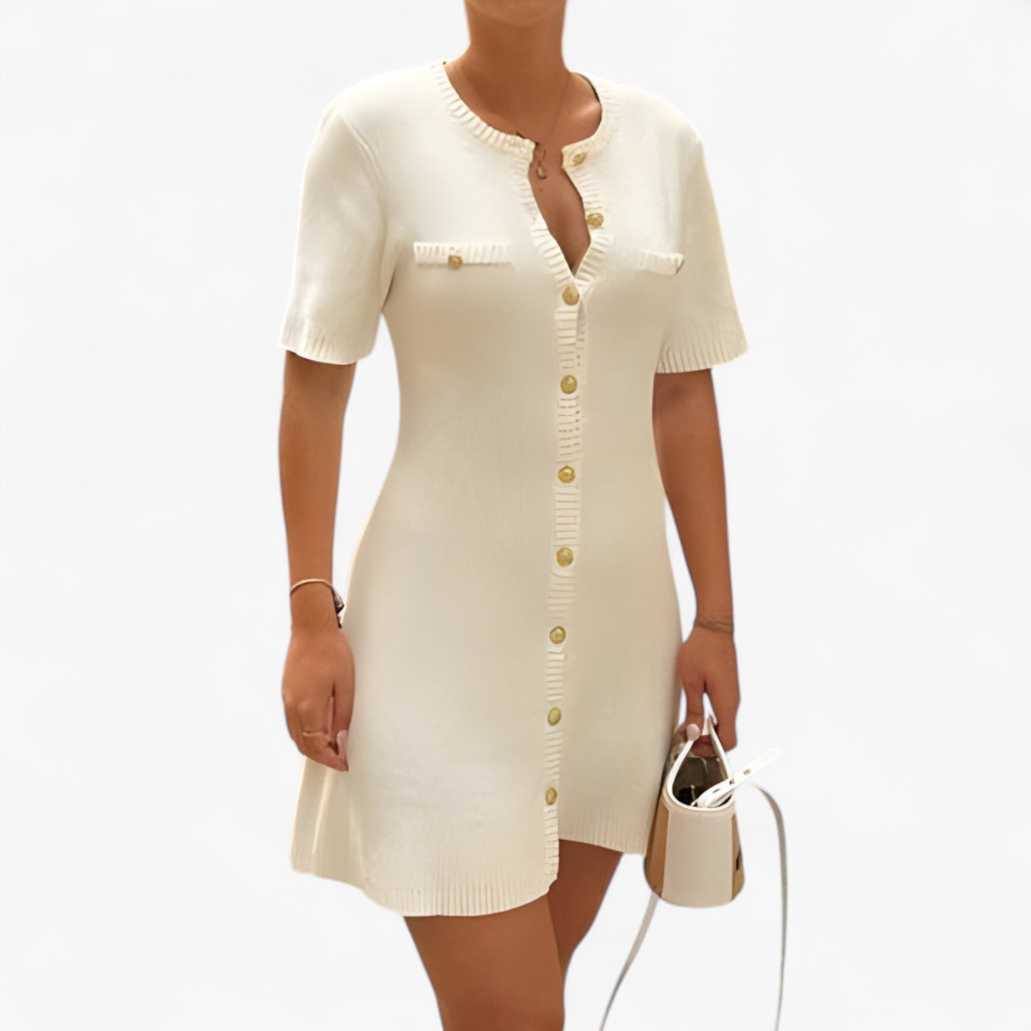 Lara | Miniabito in maglia a coste con dettagli dorati - - Dresses female dress Maxi Dresses Mini Dresses - Concept Palermo