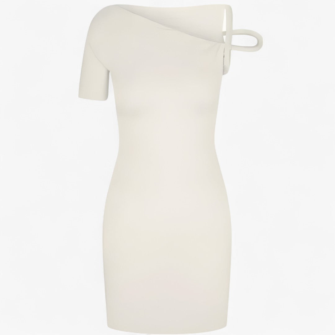 Naela | Mini abito asimmetrico intrecciato: audace, elegante e chic senza sforzo - Crema - DRESS female dress - Concept Palermo