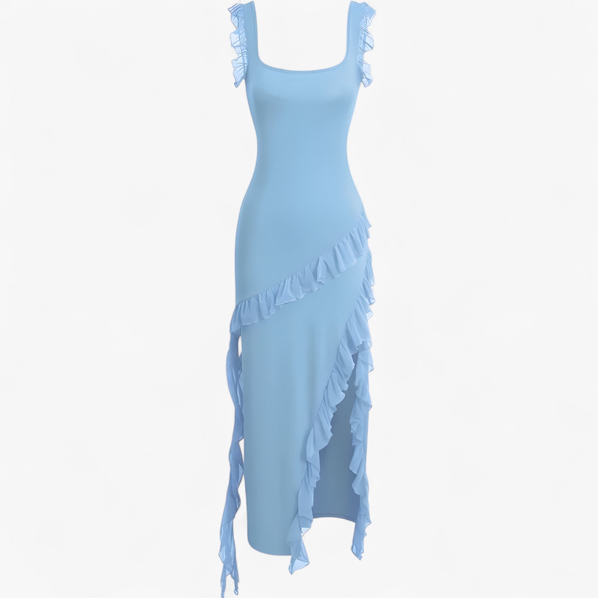 Romina | Abito midi con volant a cascata - Blu - casual dresses DRESS Dresses female dress Maxi Dresses Mini Dresses - Concept Palermo