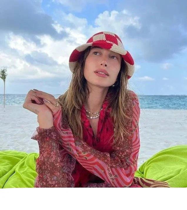 EVA - Cappello da pescatore all'uncinetto fatto a mano da donna con motivo a scacchi - - - Concept Palermo