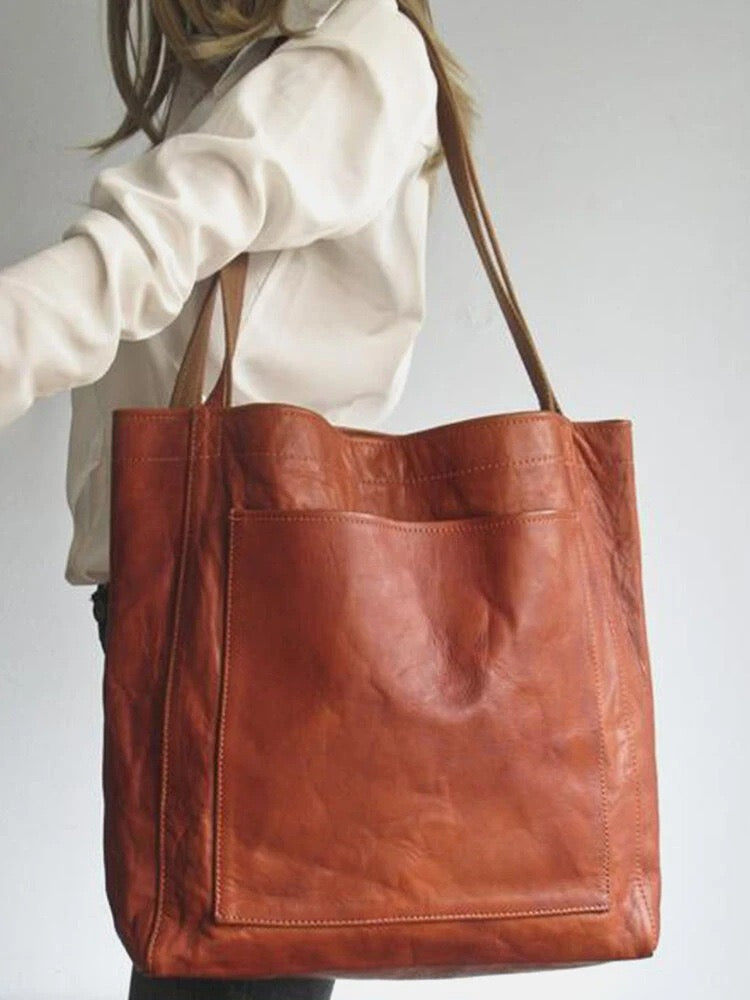 Nova - Borsa in pelle con chiusura a bottone e spazio extra - Marrone (Scorte limitate) - Acc new_for_google_may Sale Womenbags - Concept Palermo