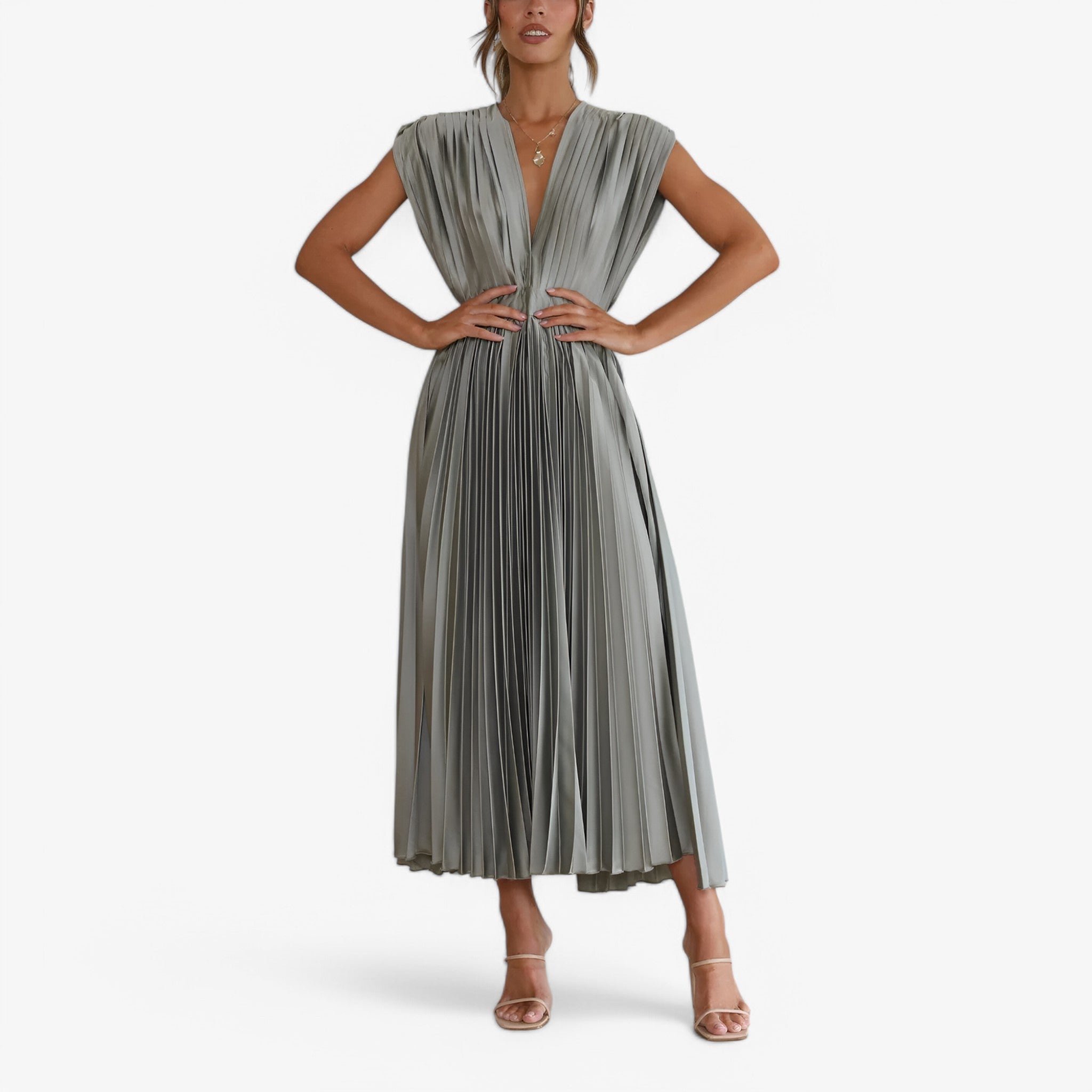 Ava | Maxi abito a pieghe - Elegante e confortevole - Grigio - - Concept Palermo
