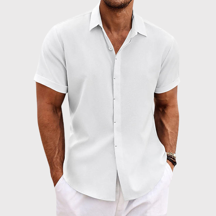 OLIVER | Camicia a maniche corte in cotone e lino - Bianco - fashion - Concept Palermo