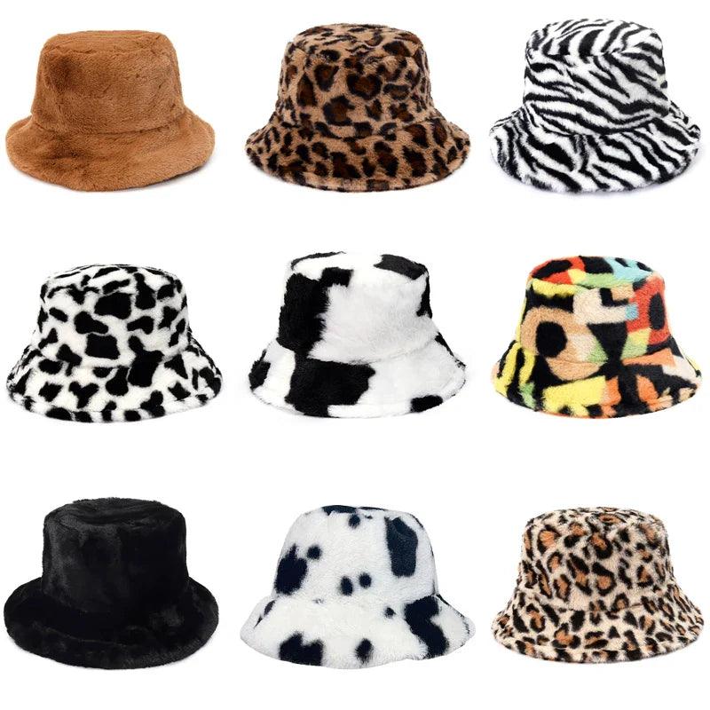 Jasmine - Inverno Cow Leopard cappello a secchiello in pelliccia sintetica - - - Concept Palermo