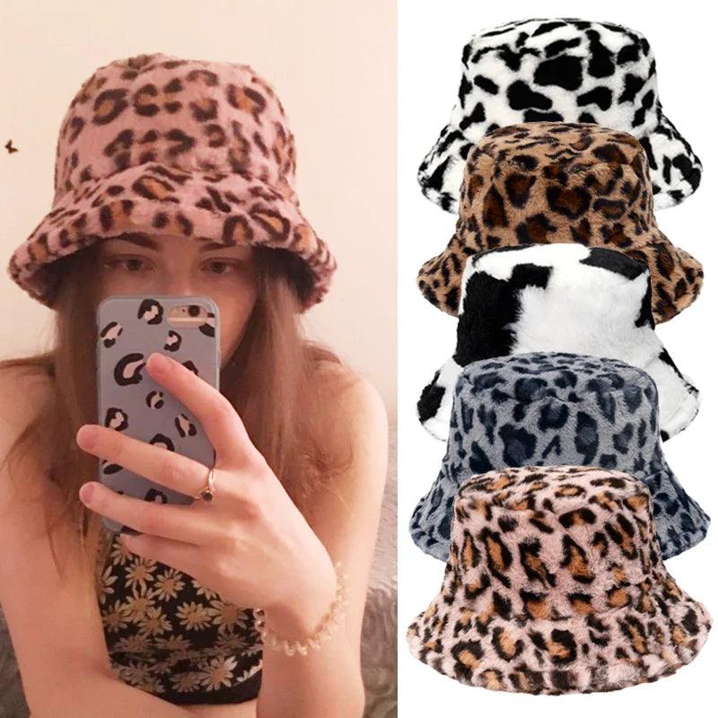 Jasmine - Inverno Cow Leopard cappello a secchiello in pelliccia sintetica - - - Concept Palermo