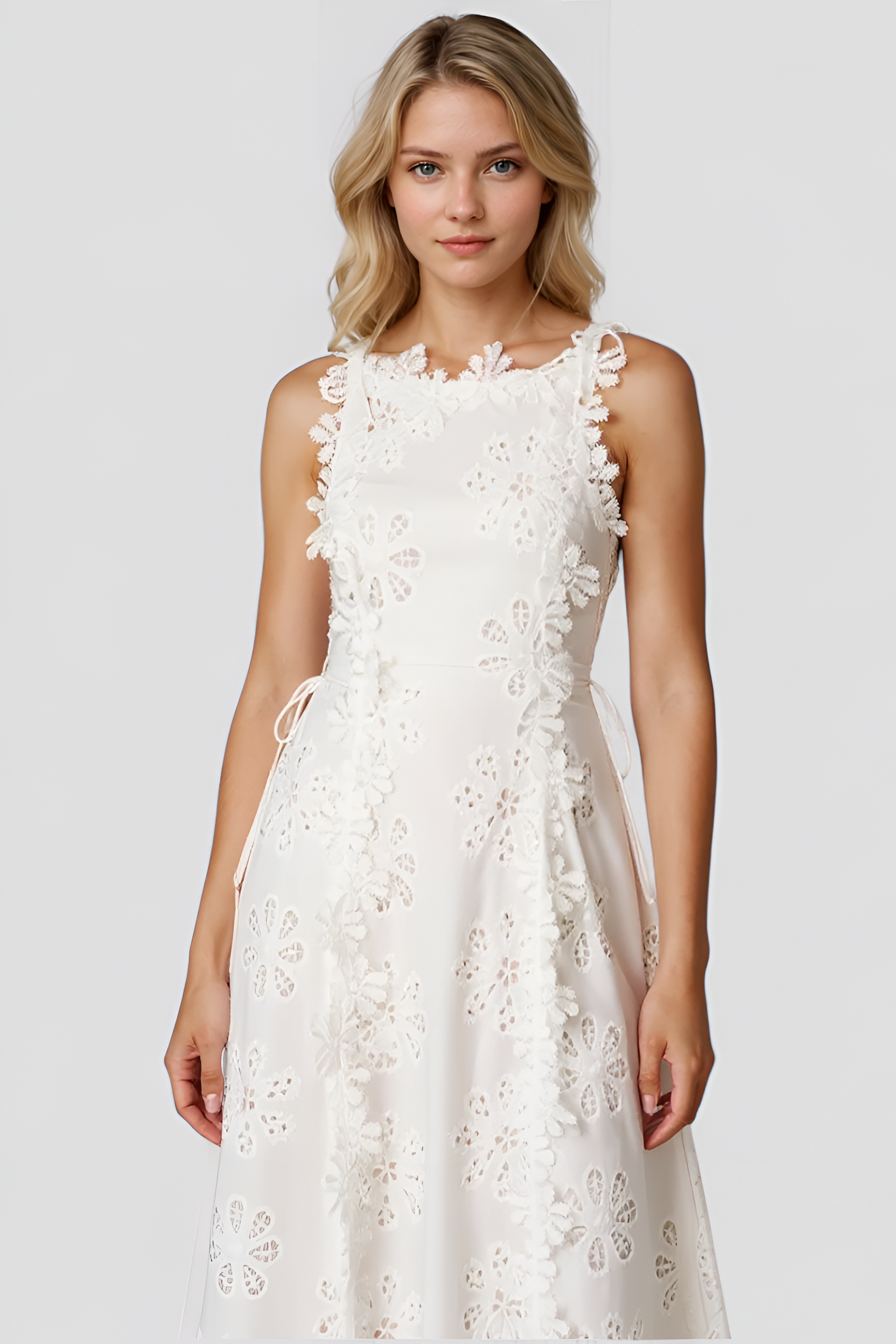 Riri | Abito Da Donna Elegante Midi In Pizzo - - abito bianco abito da donna abito midi eleganti maniche senza spalline occasioni speciali pizzo leggero scollatura rotonda stile chic vestito da festa vestito estivo - Concept Palermo
