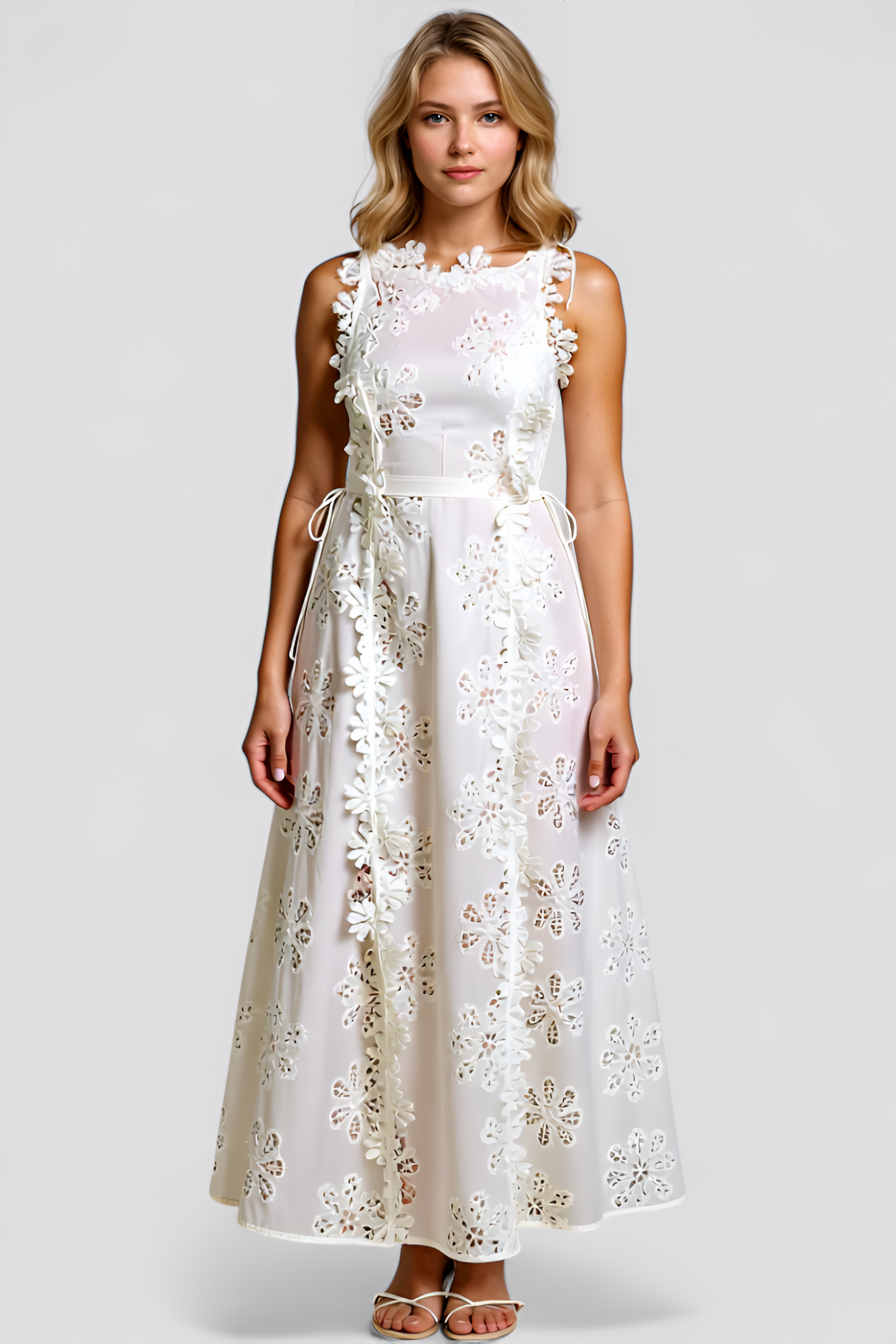 Riri | Abito Da Donna Elegante Midi In Pizzo - - abito bianco abito da donna abito midi eleganti maniche senza spalline occasioni speciali pizzo leggero scollatura rotonda stile chic vestito da festa vestito estivo - Concept Palermo
