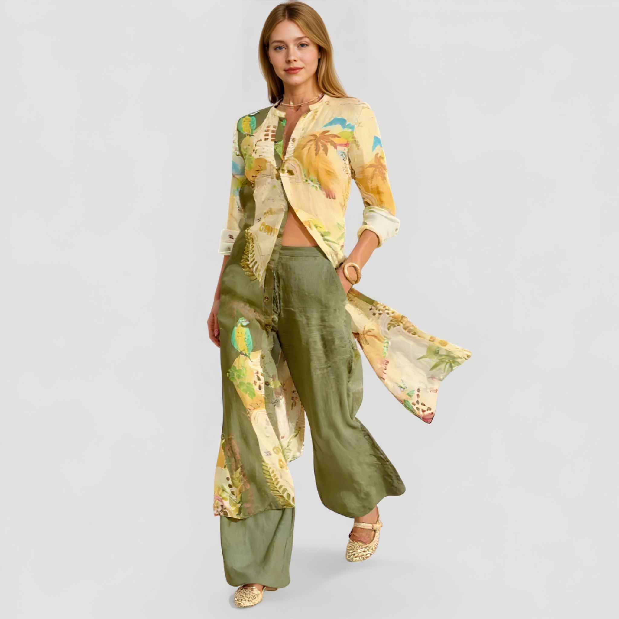 Delfina | Completo Donna Elegante in Lino Estivo - - abbigliamento estivo abiti senza maniche abito in lino completo elegante design asimmetrico finale sofisticato linotipo moda estiva outfit chic vestibilità ampia - Concept Palermo