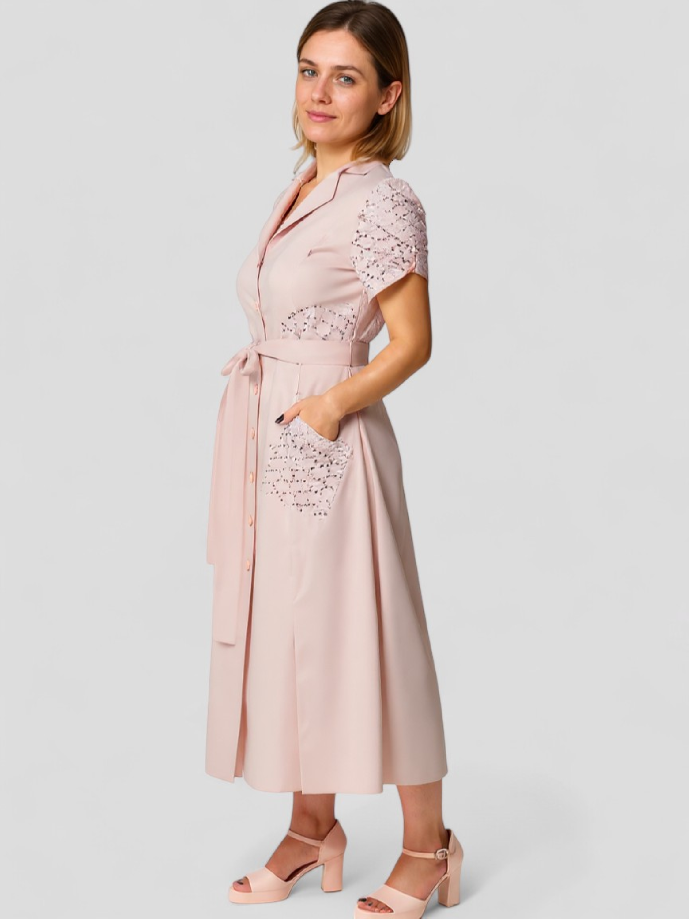 Marsha | Vestito Donna Casual con Decolteo a V - - abbigliamento donna abito estivo colore rosa e blu decolteo a V moda versatile stile elegante taglie disponibili tessuto leggero vestito casual vita regolabile - Concept Palermo